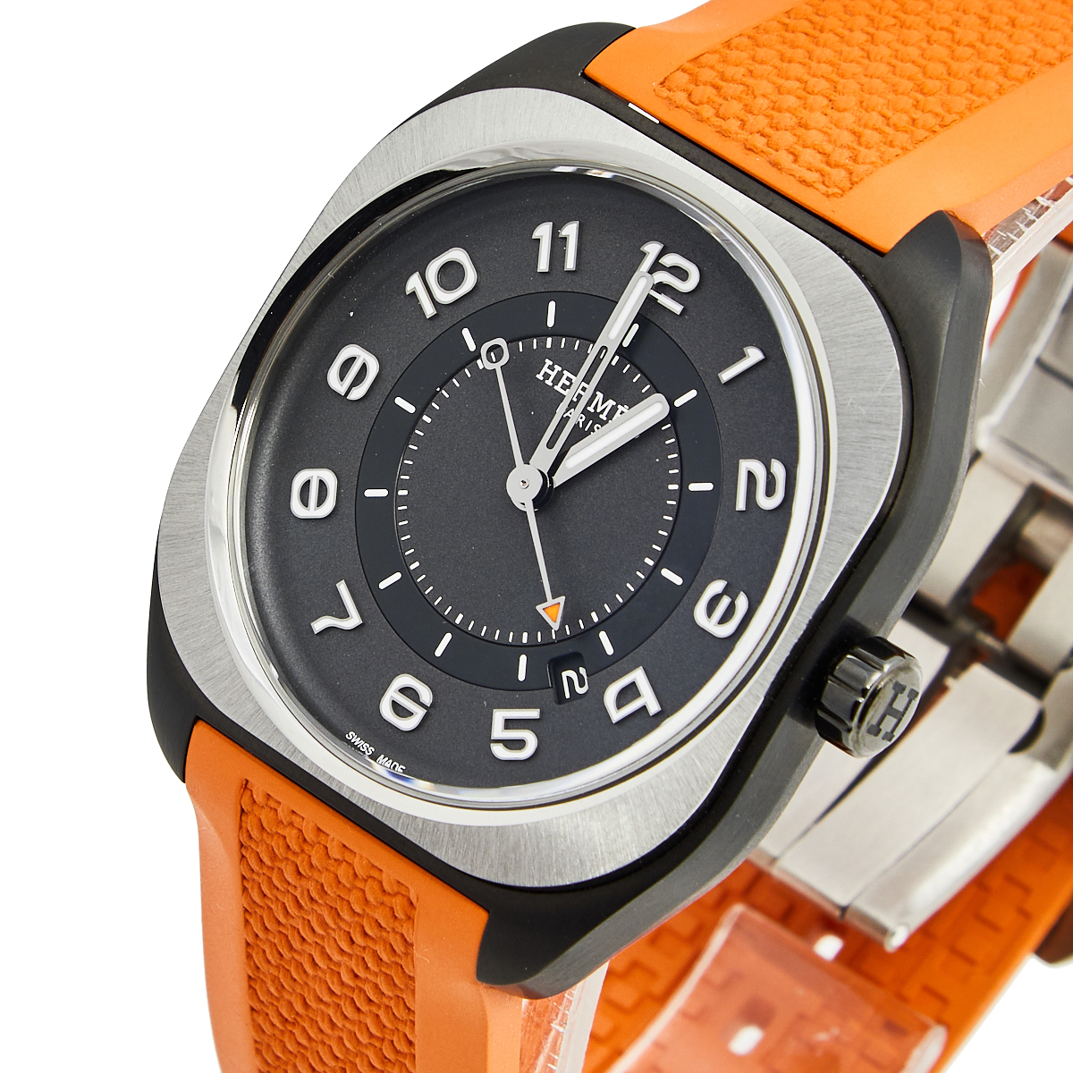 

Hermes Black Titanium Rubber H08 W049430WW00 Men's Wristwatch, Orange