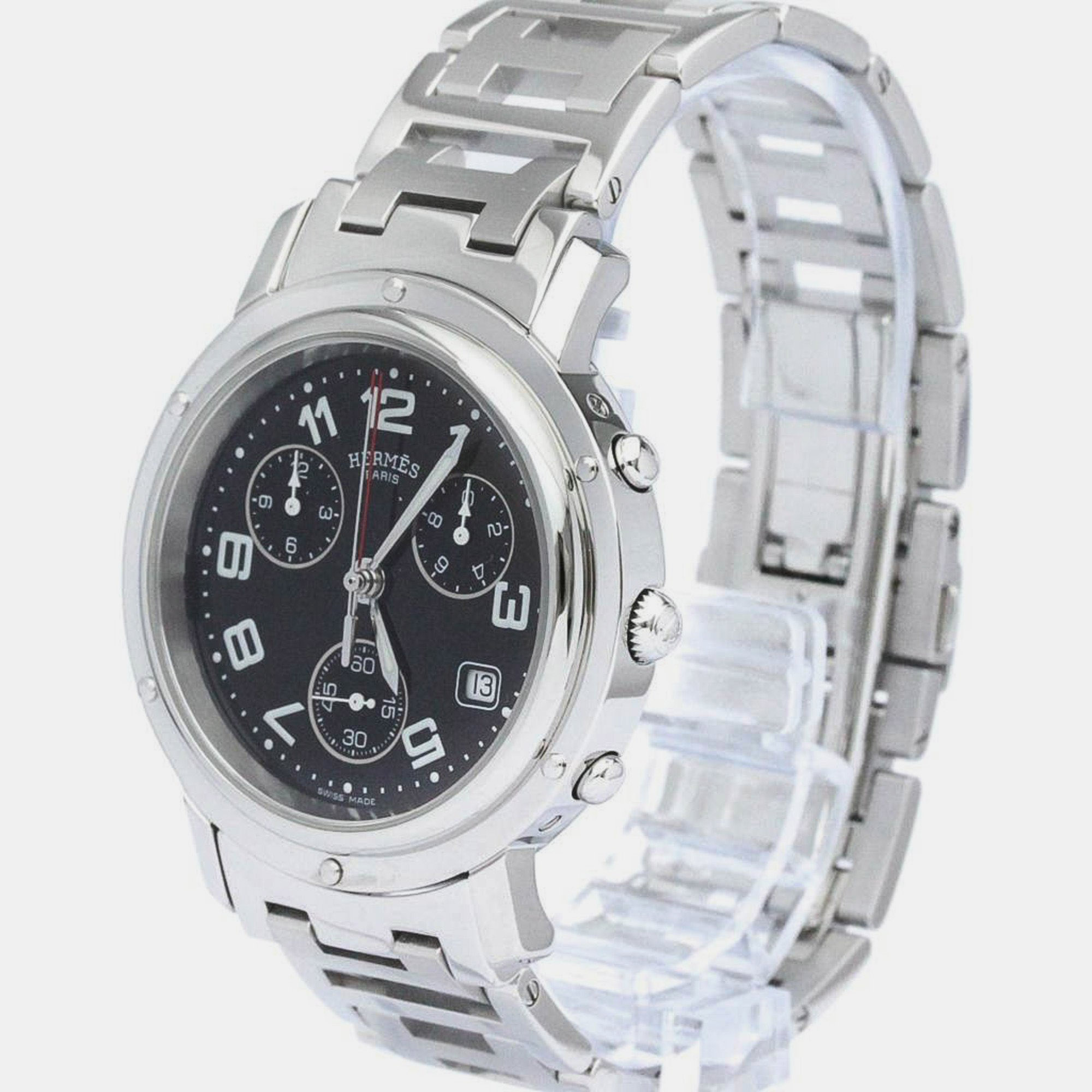 

Hermes Black Stainless Steel Clipper CL1.910 Quartz Men's Wristwatch 38 mm