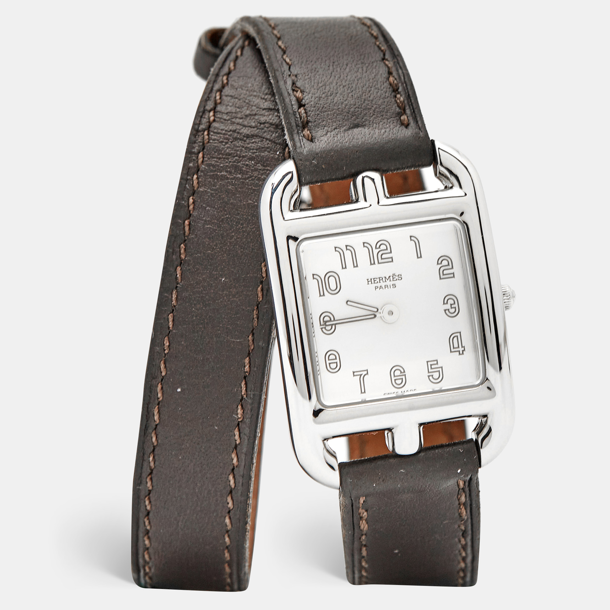 

Hermes Silver Stainless Steel Leather Cape Cod CC1.210 Unisex Wristwatch