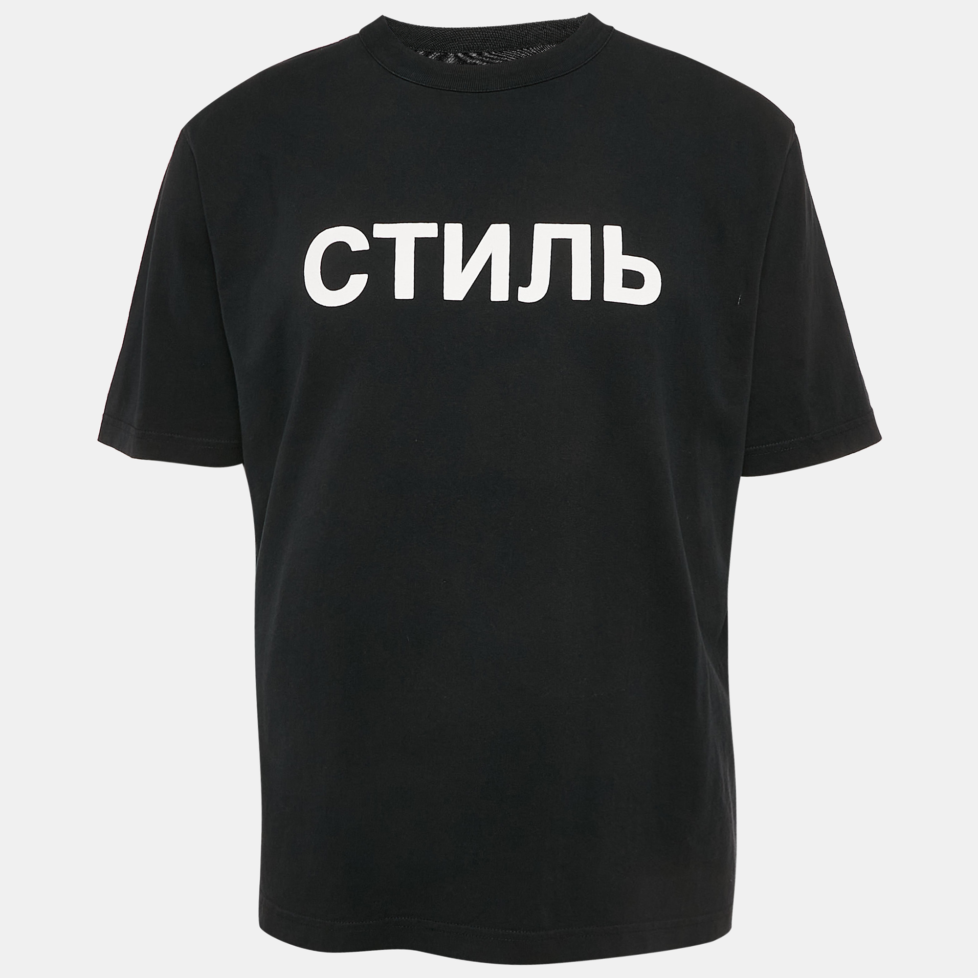 

Heron Preston Black Printed Cotton Crew Neck T-Shirt M