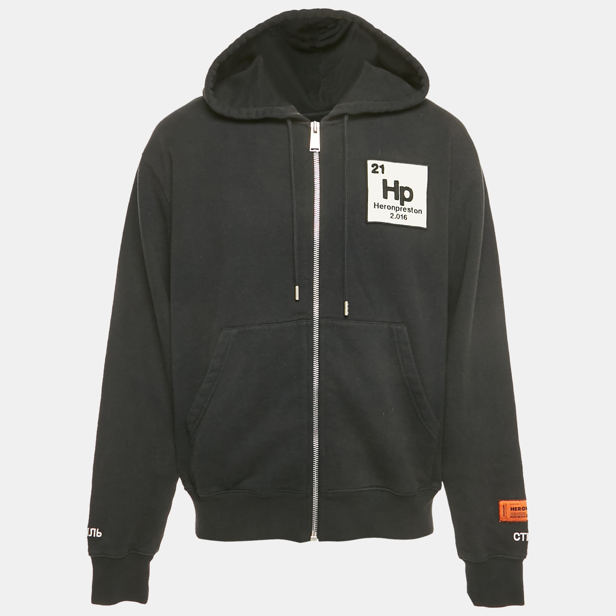 

Heron Preston Black Logo Patch Detail Printed Cotton Zip-Up Hoodie M