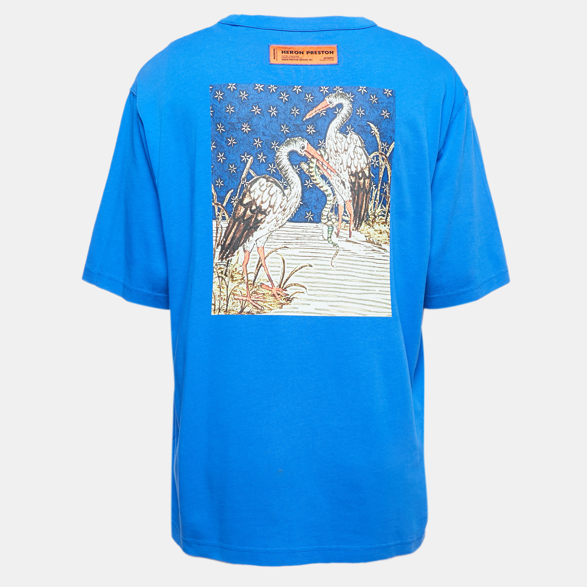 

Heron Preston Blue Logo Print Cotton Crew Neck Oversized T-Shirt
