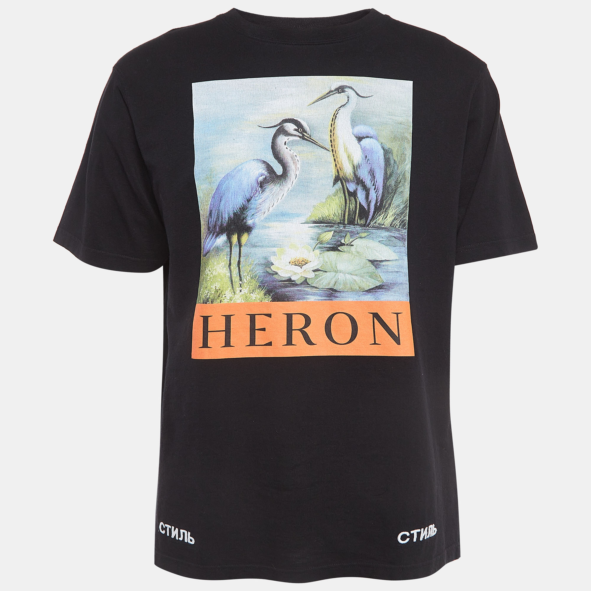 

Heron Preston Black Graphic Print Cotton Crew Neck T-Shirt S