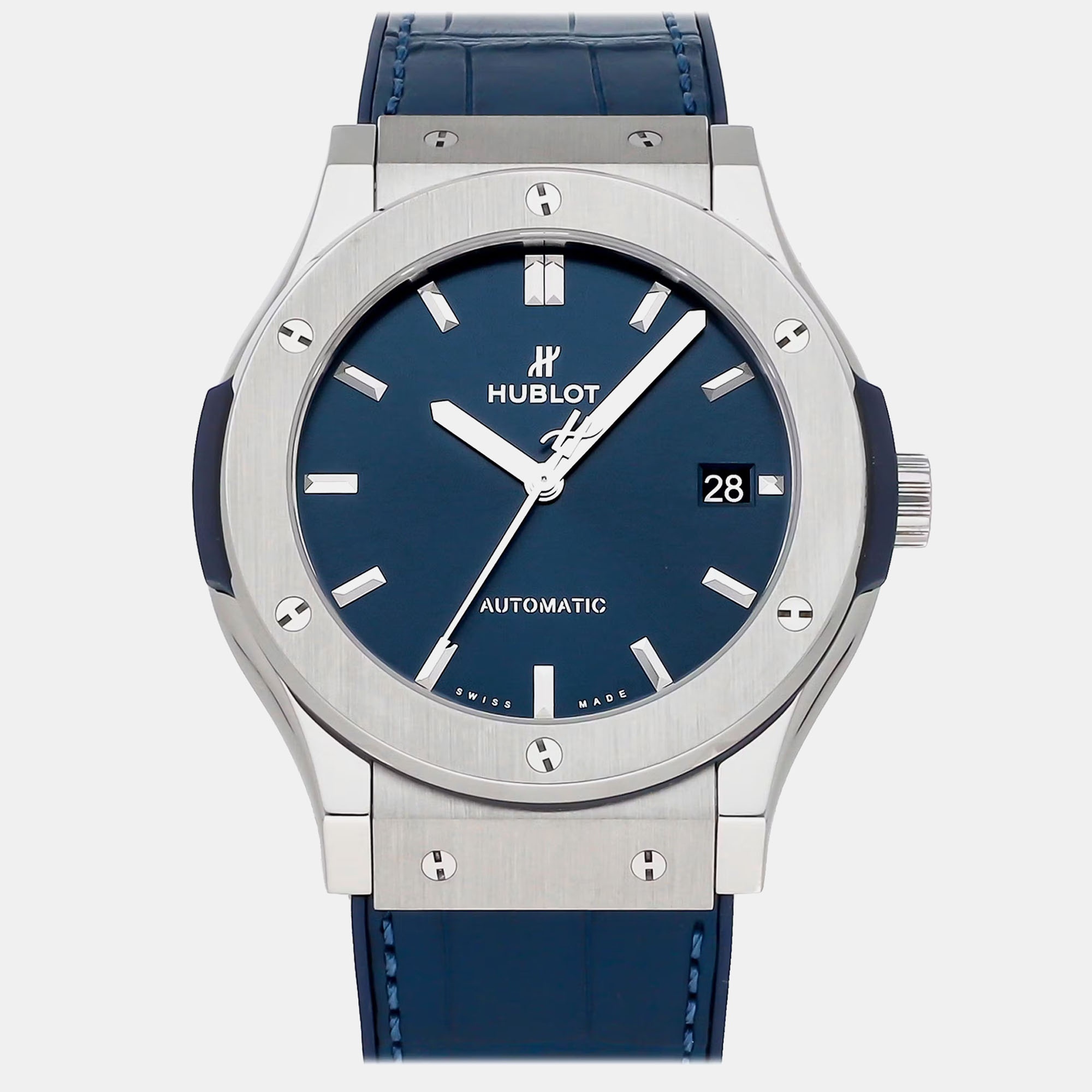 Pre-owned Hublot Blue Stainless Steel Classic Fusion 511.nx.7170.lr Automatic Men's Wristwatch 42 Mm