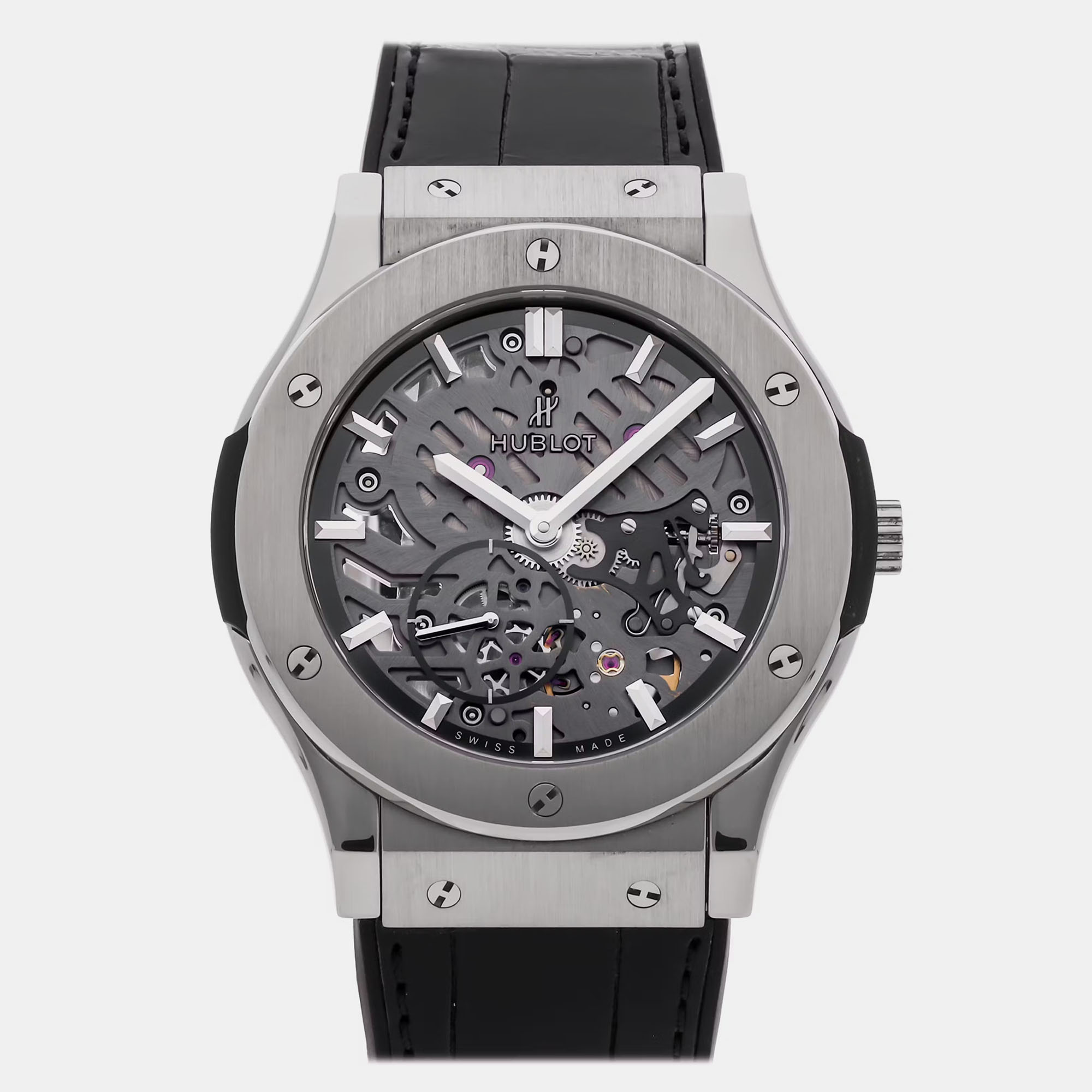 

Pre-Owned Hublot Classic Fusion Classico Ultra Thin 515.NX.0170.LR Blue Automatic Titanium Men's Wristwatch 45 MM, Black