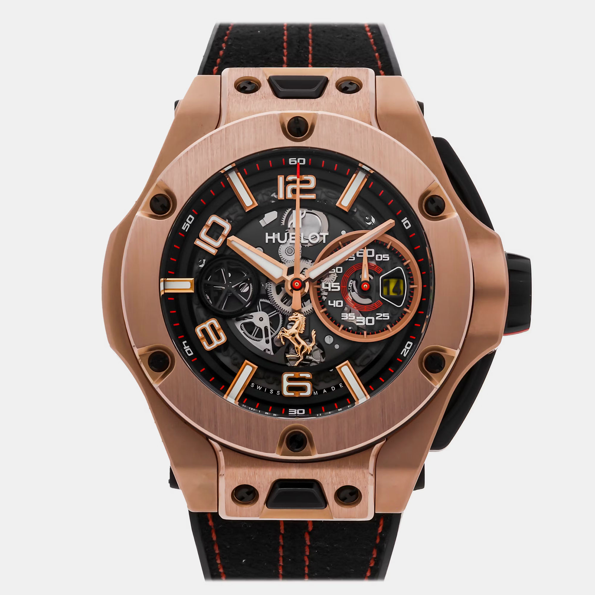 Hublot Big Bang Unico Ferrari Limited Edition 402.OX.0138.WR Automatic Black Dial 18k Rose Gold Men’s Wristwatch 45mm