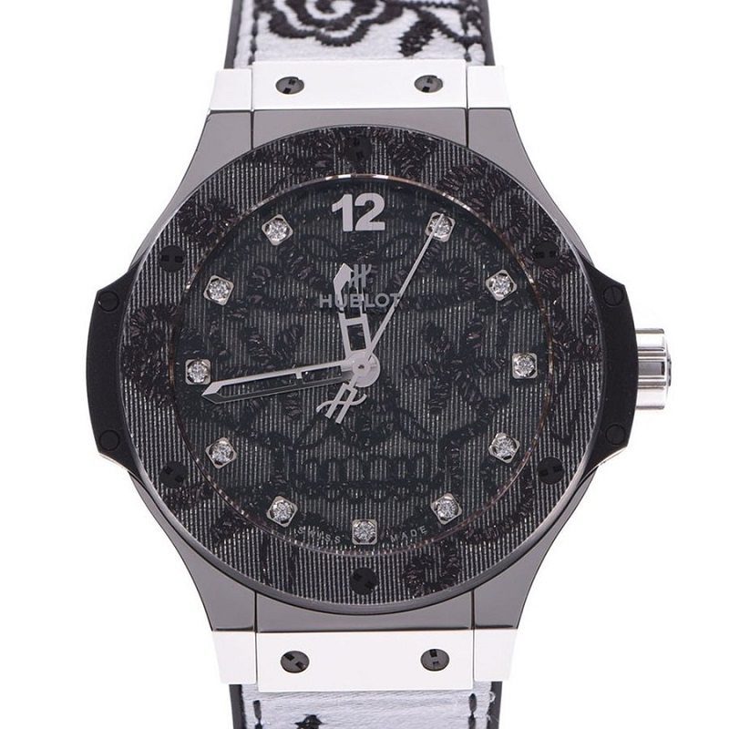 Hublot Black Embroidery Diamond Stainless Steel And Rubber Big Bang Brodally 345 Ss 6570 Nr Men S Wristwatch 41mm Hublot Tlc