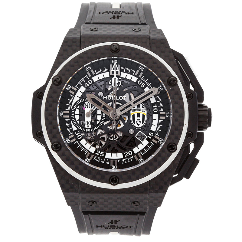 Pre-owned Hublot Black Carbon Fiber And Ceramic King Power Juventus 716.qx.1121.vr. Juv13 Men's Wristwatch 48 Mm