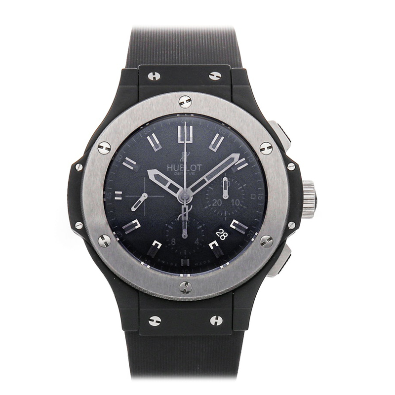 Pre-owned Hublot Black Ceramic And Tungsten Big Bang Chronograph 301.ck.1140.rx Men's Wristwatch 44 Mm