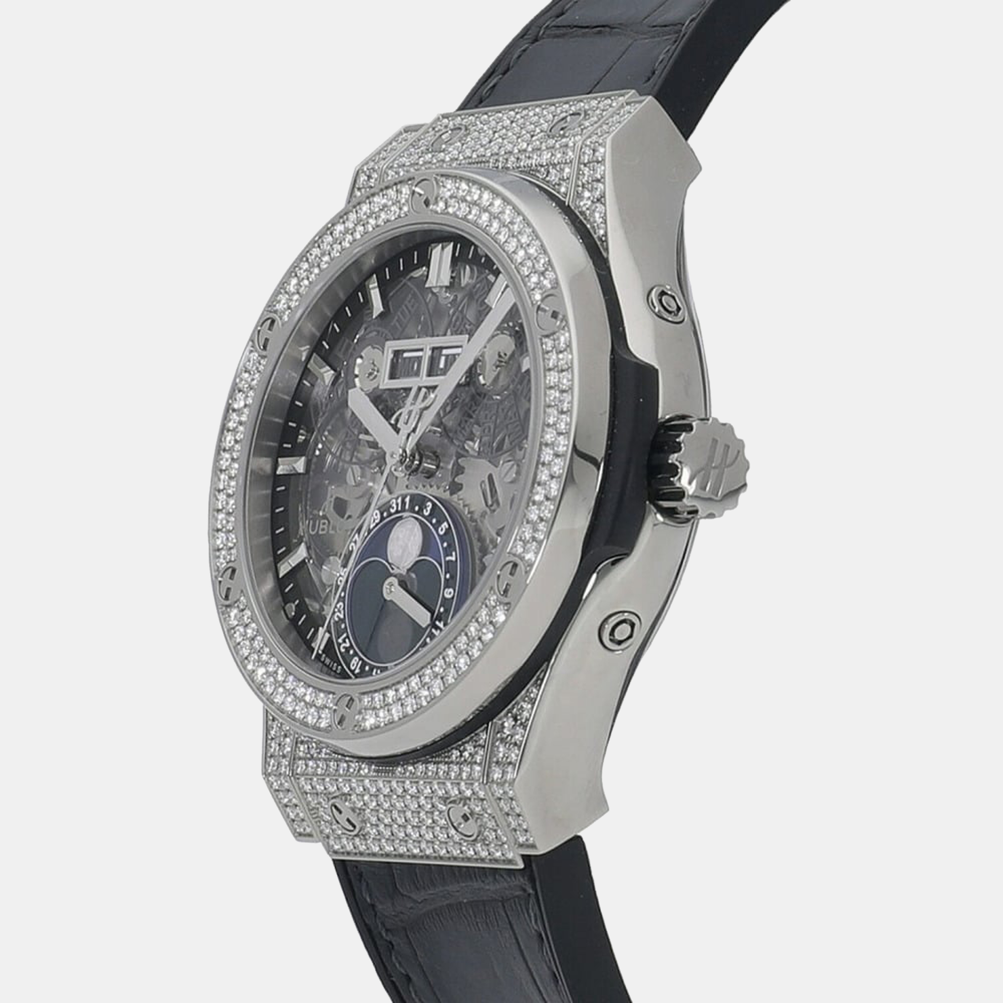 

Hublot Silver Diamonds Titanium Classic Fusion 547.NX.0170.LR.1704 Aerofusion Moonphase Men's Wristwatch 42 mm