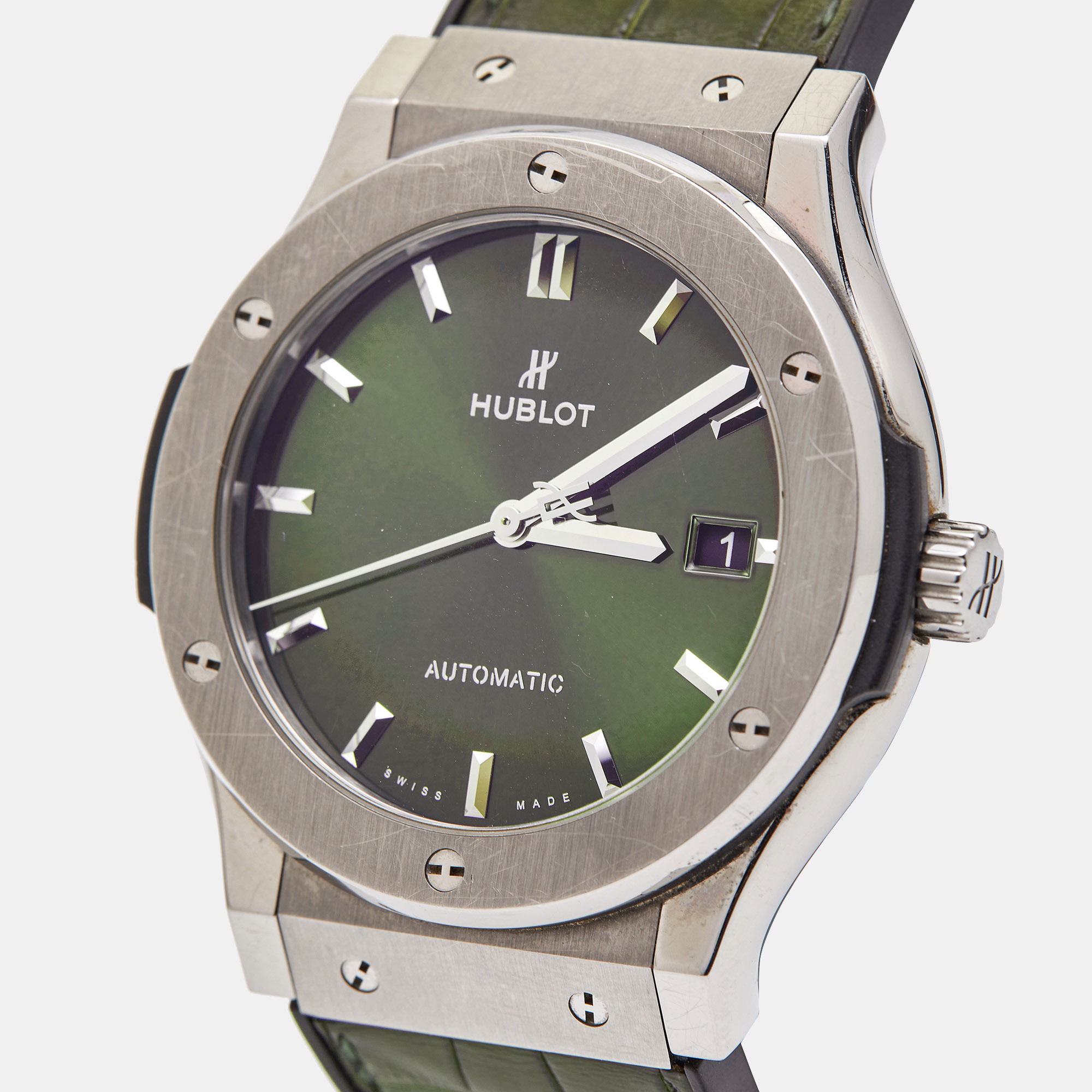 

Hublot Green Titanium Alligator Leather Rubber Classic Fusion