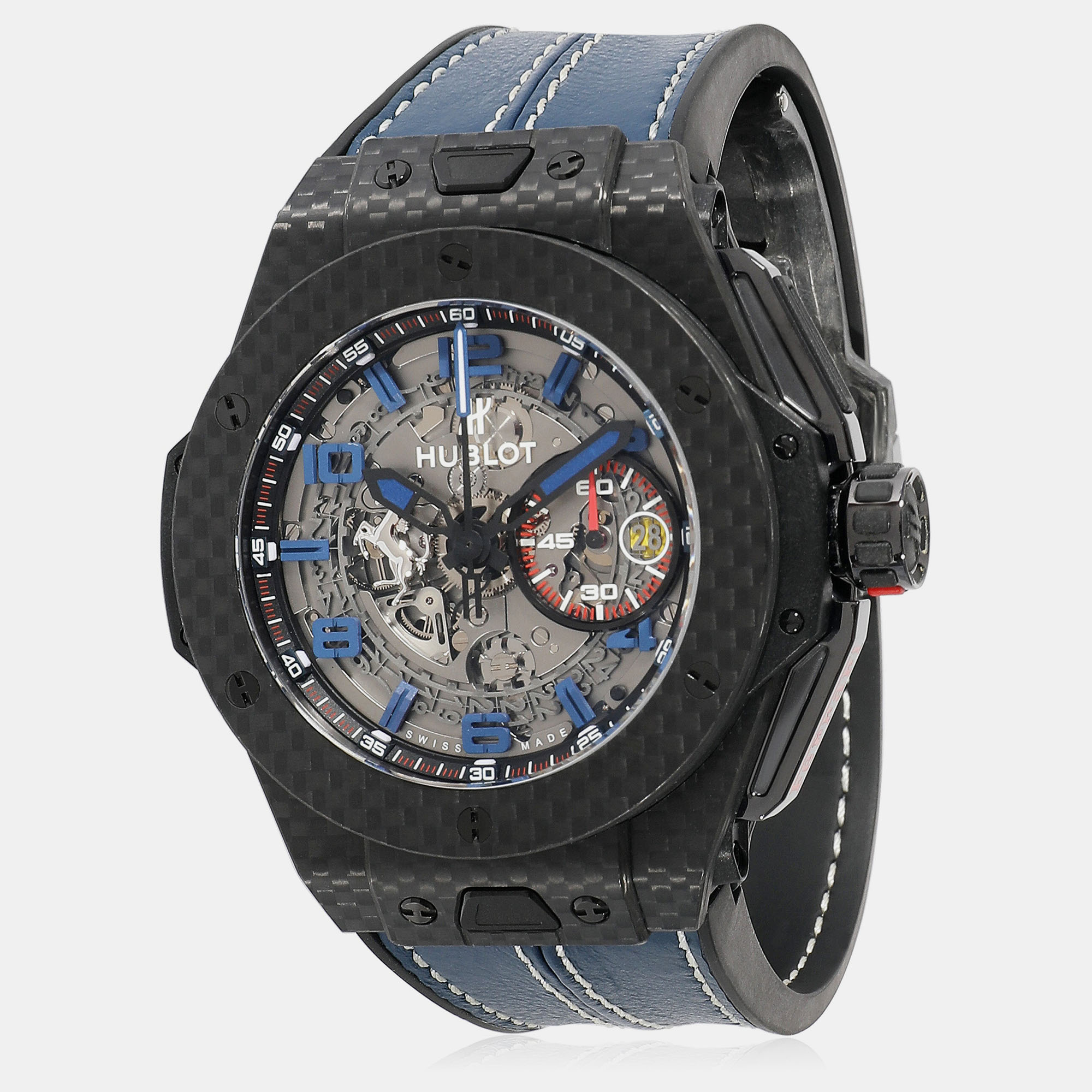 Pre-owned Hublot Grey Carbon Fiber Big Bang Ferrari 401.qx.0123.vr.fsx14 Automatic Men's Wristwatch 45 Mm