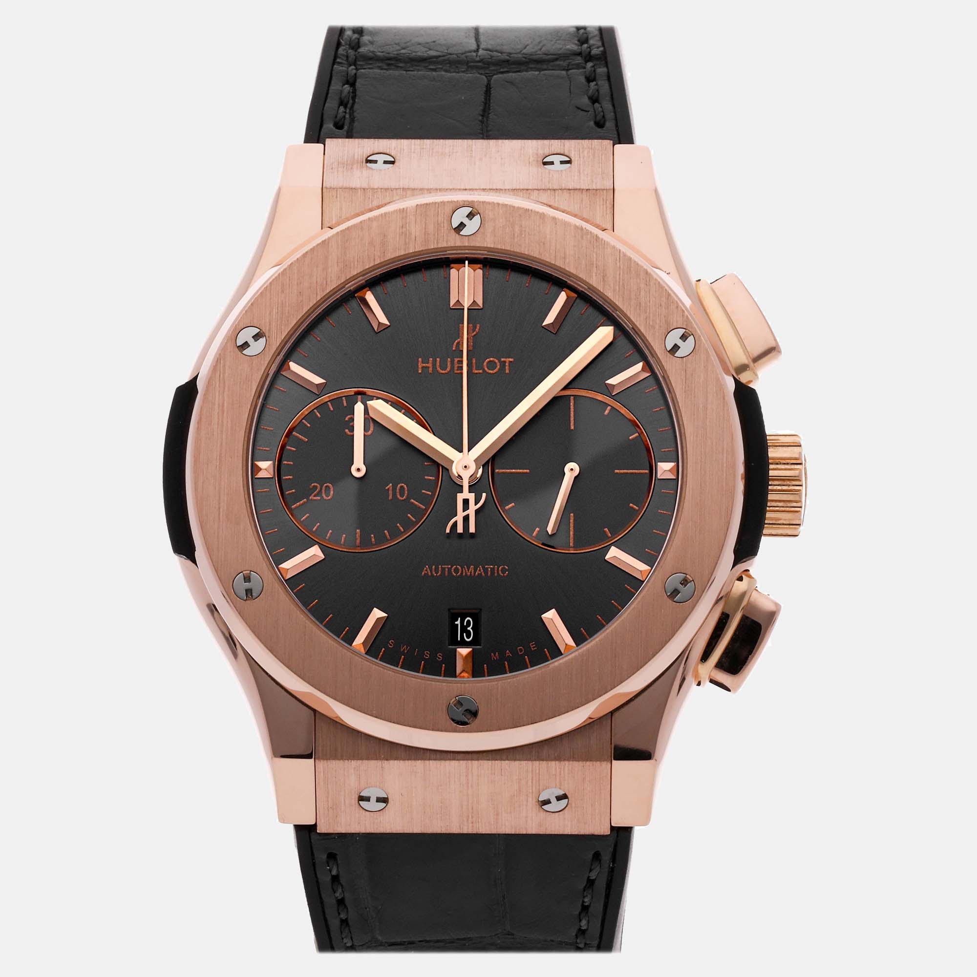 Pre-owned Hublot Grey 18k Rose Gold Classic Fusion 521.ox.7081.lr Automatic Men's Wristwatch 45 Mm