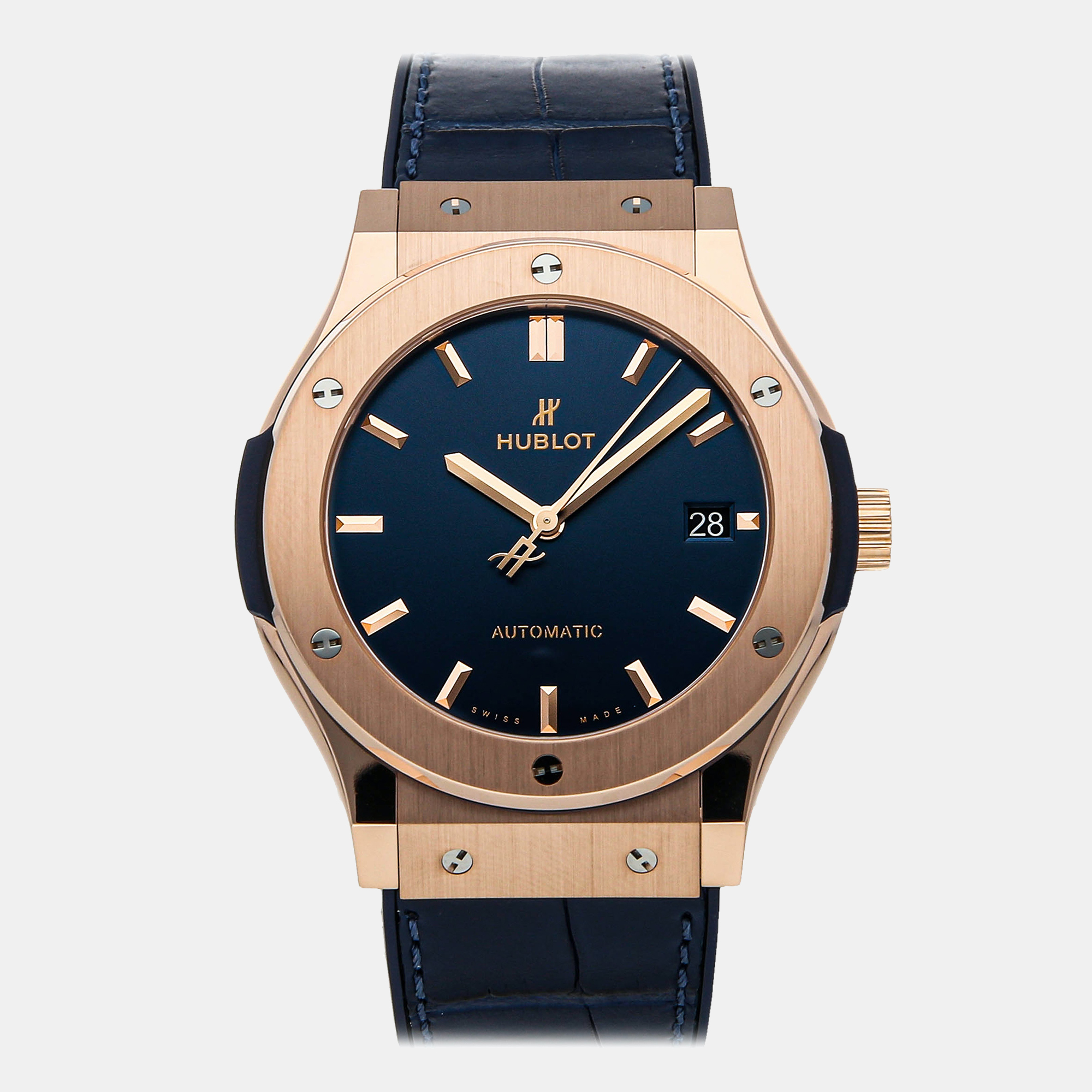 Pre-owned Hublot Blue 18k Rose Gold Classic Fusion 511.ox.7180.lr Automatic Men's Wristwatch 45 Mm