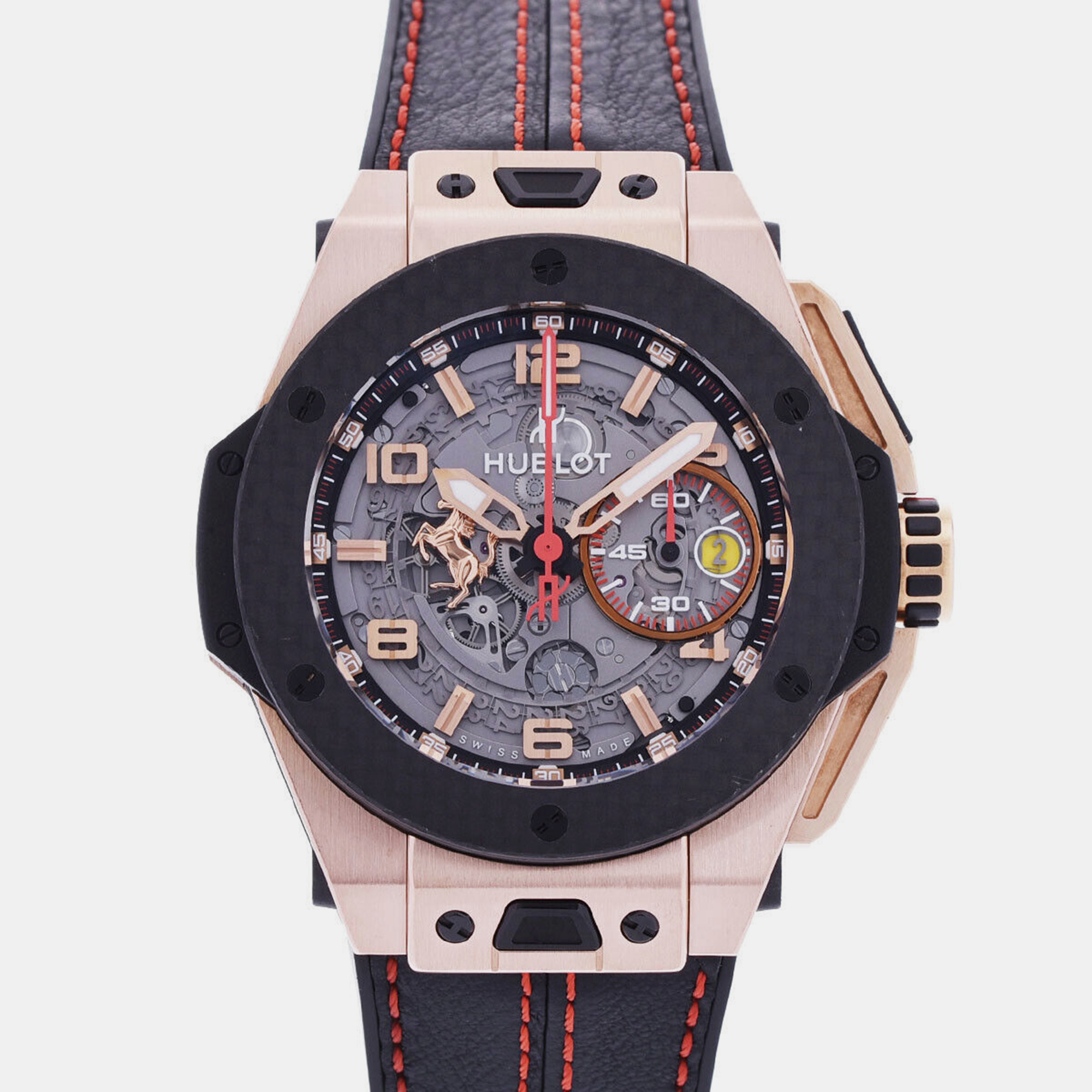 Pre-owned Hublot Transparent 18k Rose Gold Big Bang Ferrari 401.oq.0123.vr Automatic Men's Wristwatch 45 Mm