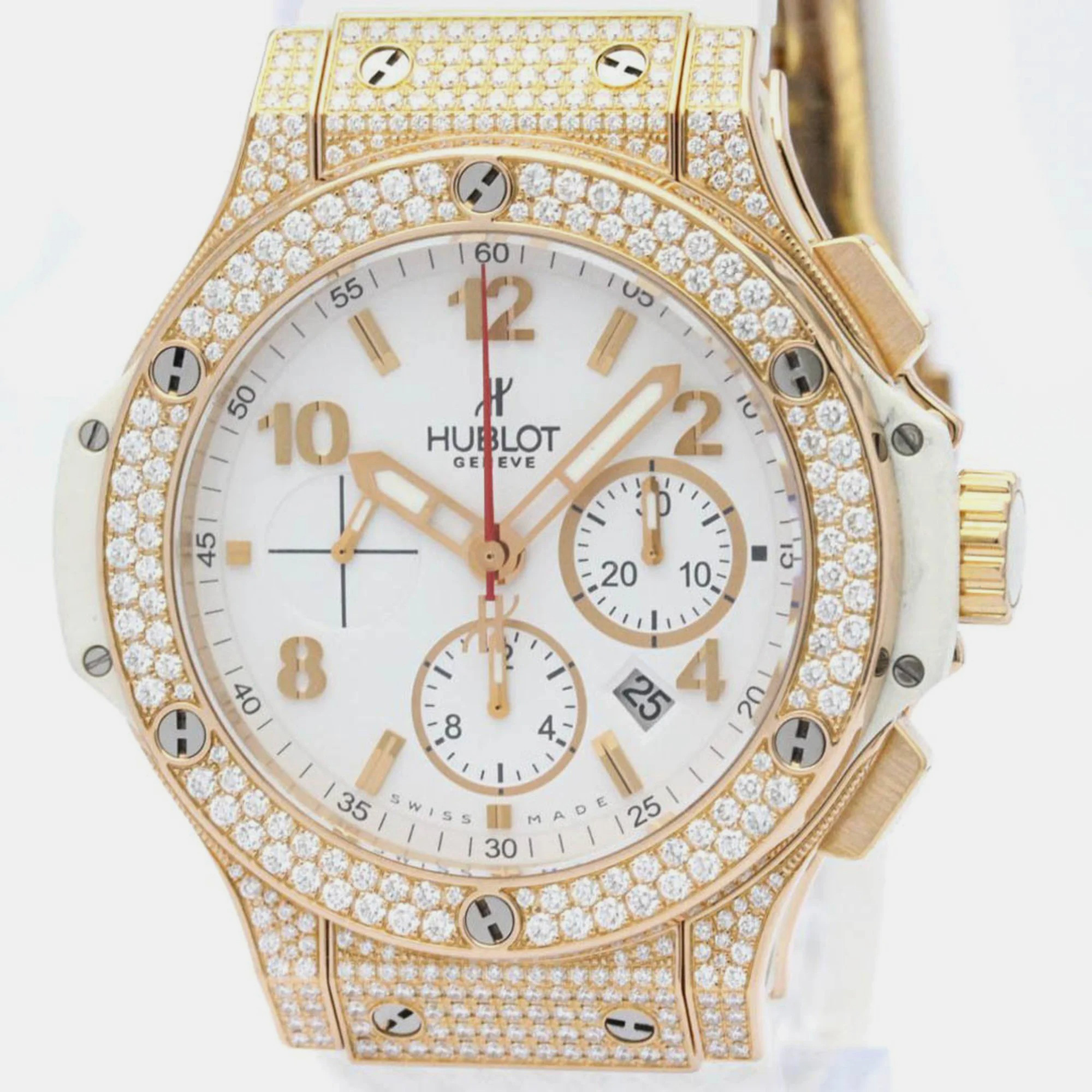 Pre-owned Hublot White 18k Rose Gold Ceramic Big Bang 301.pe.230.rw.174 Automatic Men's Wristwatch 48 Mm