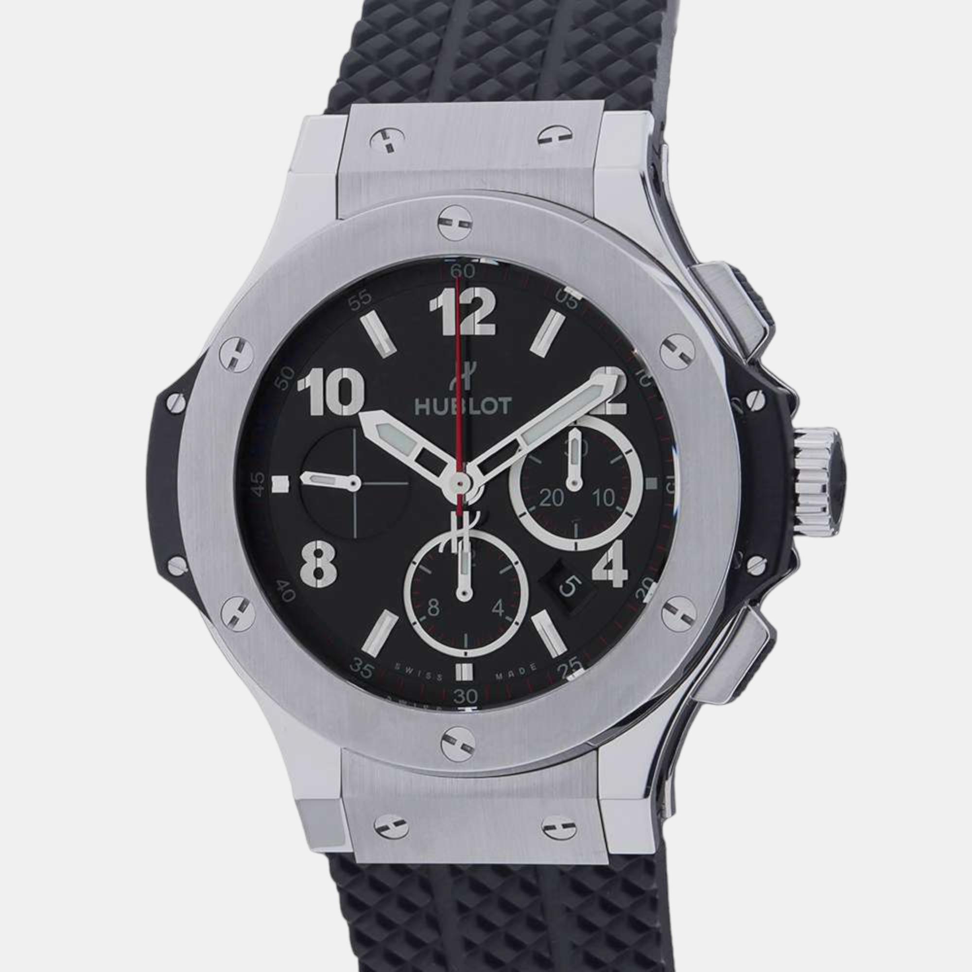 Pre-owned Hublot Black Stainless Steel Big Bang 301.sx.130.rx Automatic Men's Wristwatch 44 Mm