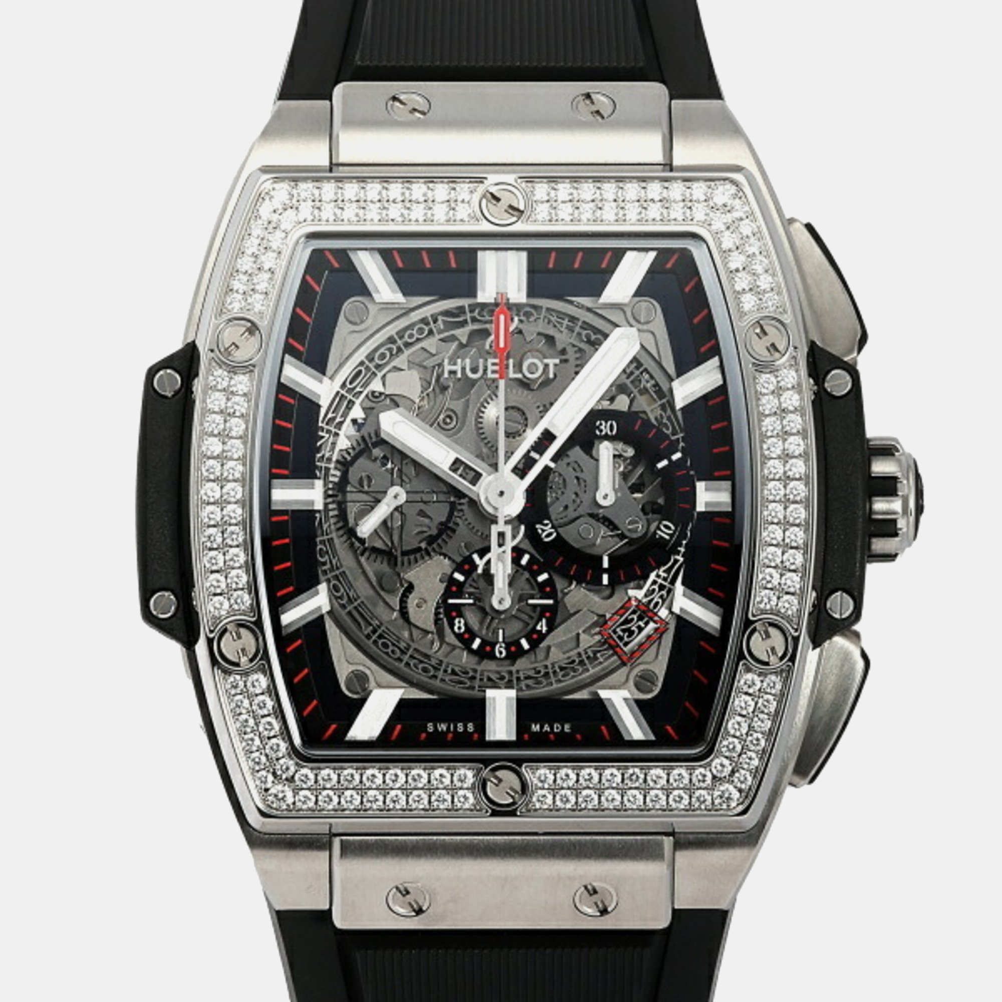 Pre-owned Hublot Grey Titanium Diamond Big Bang 601.nx.0173.lr.1104 Automatic Men's Wristwatch 45 Mm