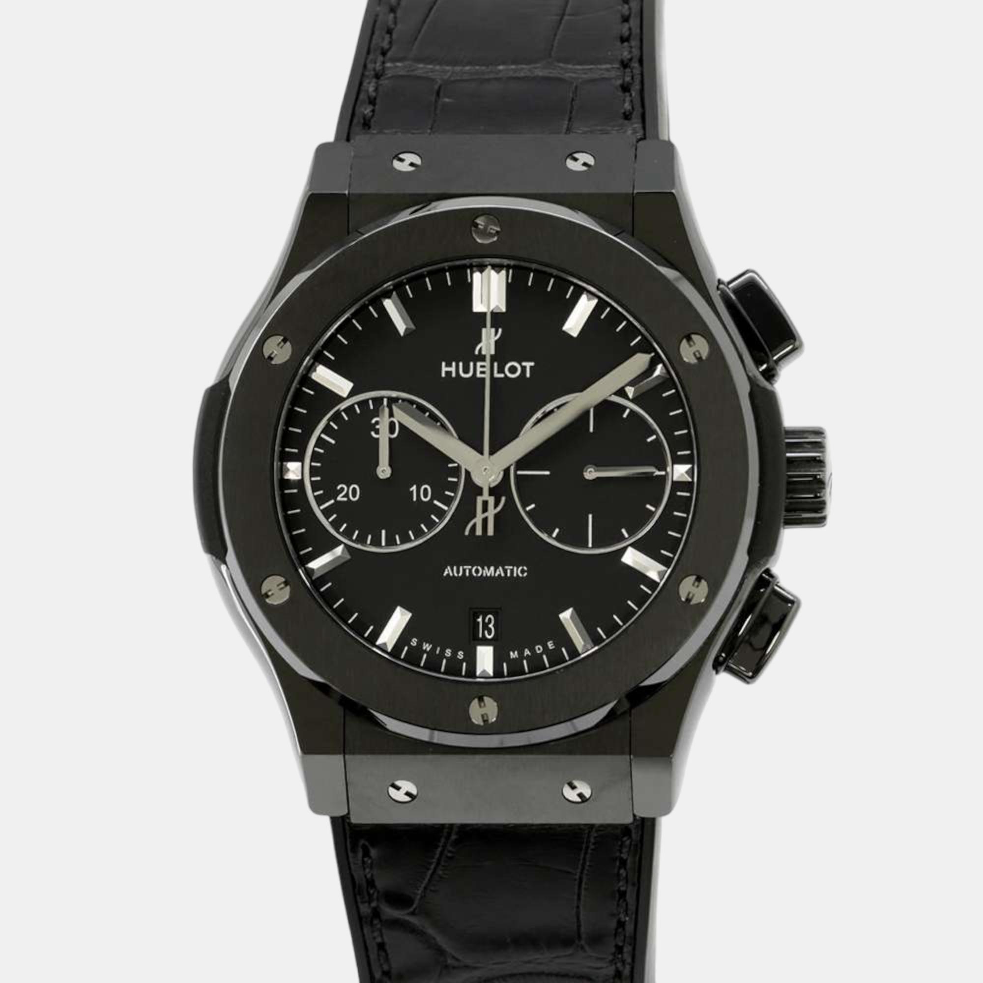 Pre-owned Hublot Black Ceramic Classic Fusion Automatic Men's Wristwatch 45 Mm