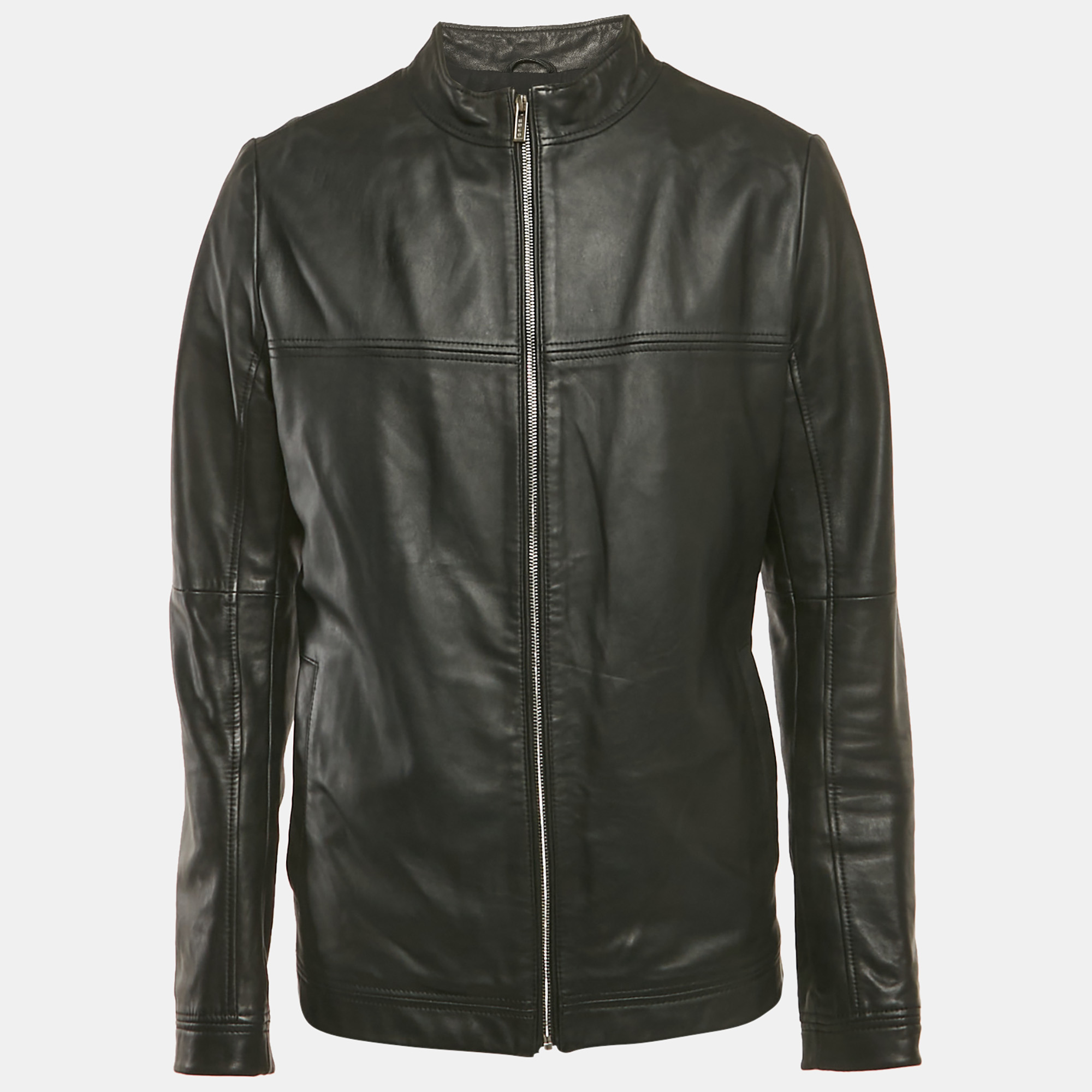 

Hugo Boss Black Leather Zip-Up Laudin Jacket 3XL