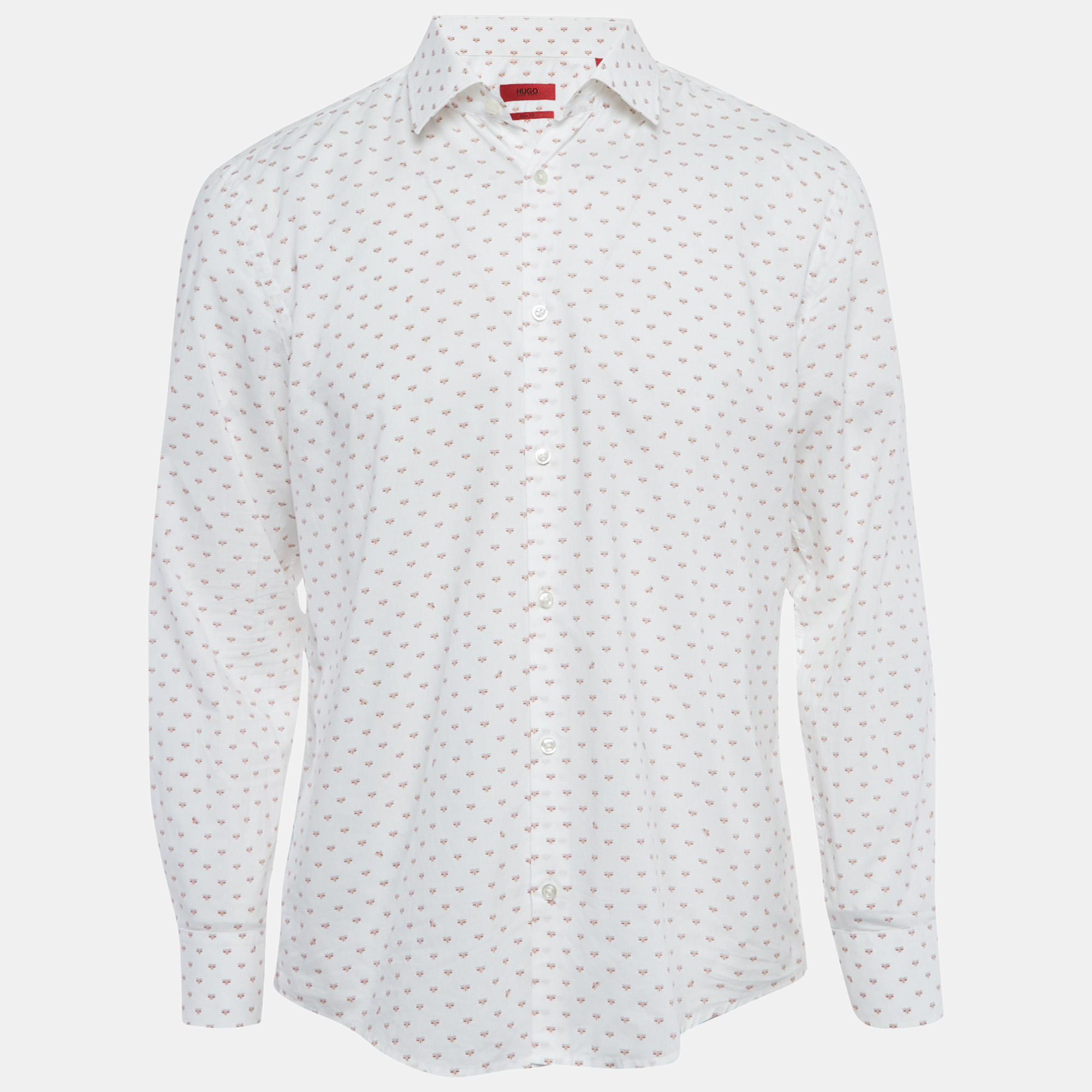 Hugo Boss White Bee Print Cotton Long Sleeve Shirt L