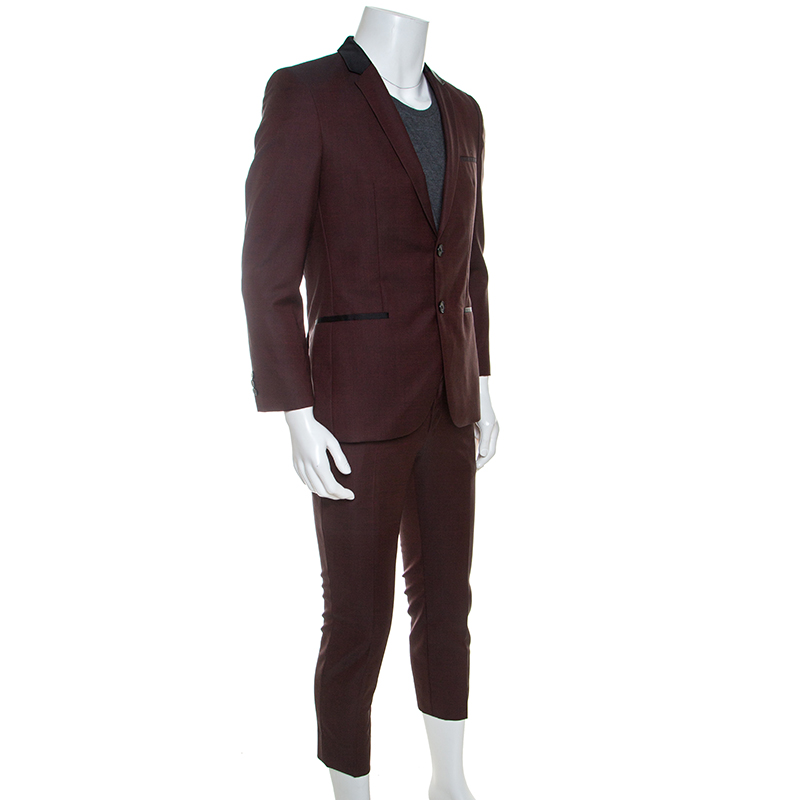 

Hugo Hugo Boss Burgundy Wool Contrast Silk Detail Tailored Suit