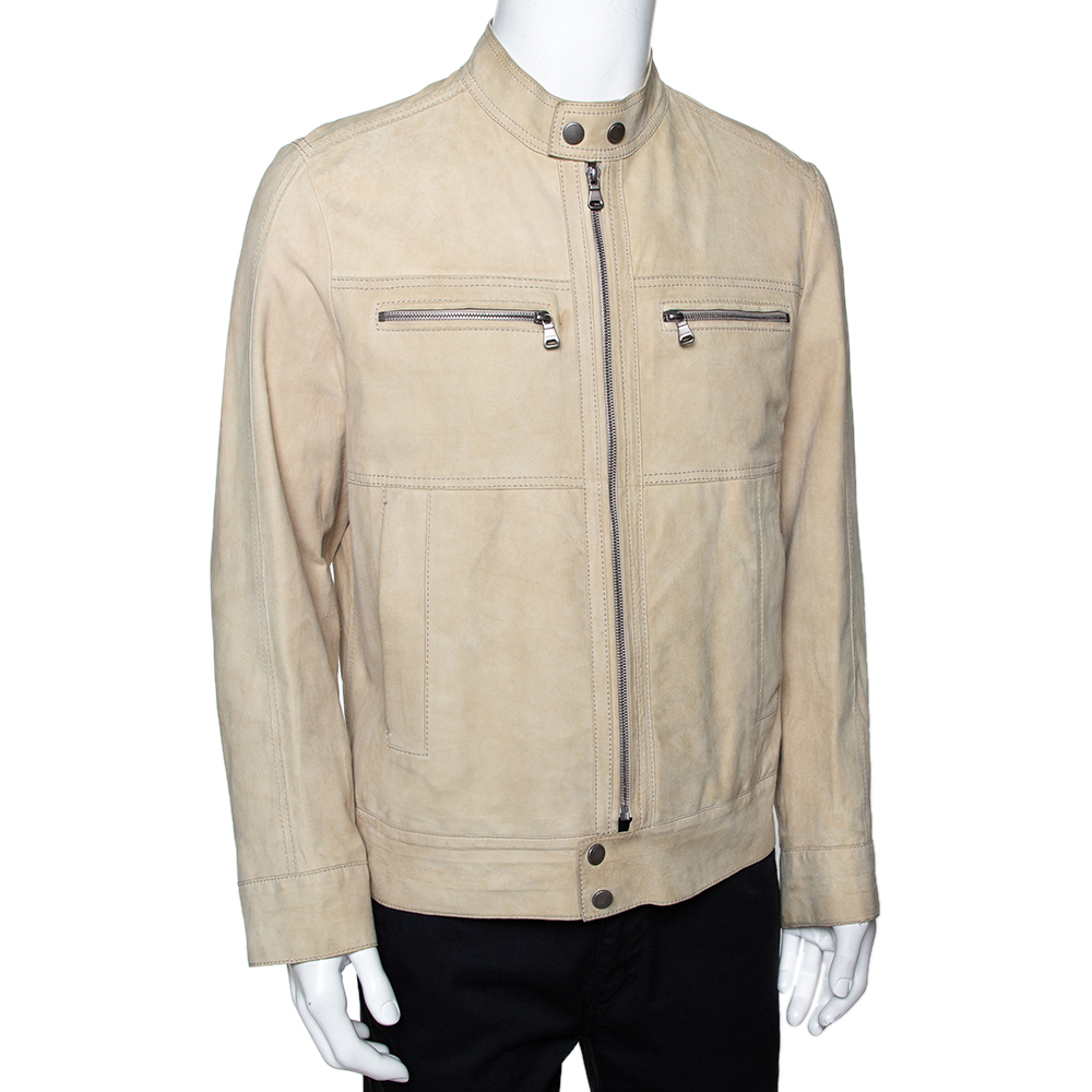 

Boss By Hugo Boss Beige Suede Zip Front Calen Jacket