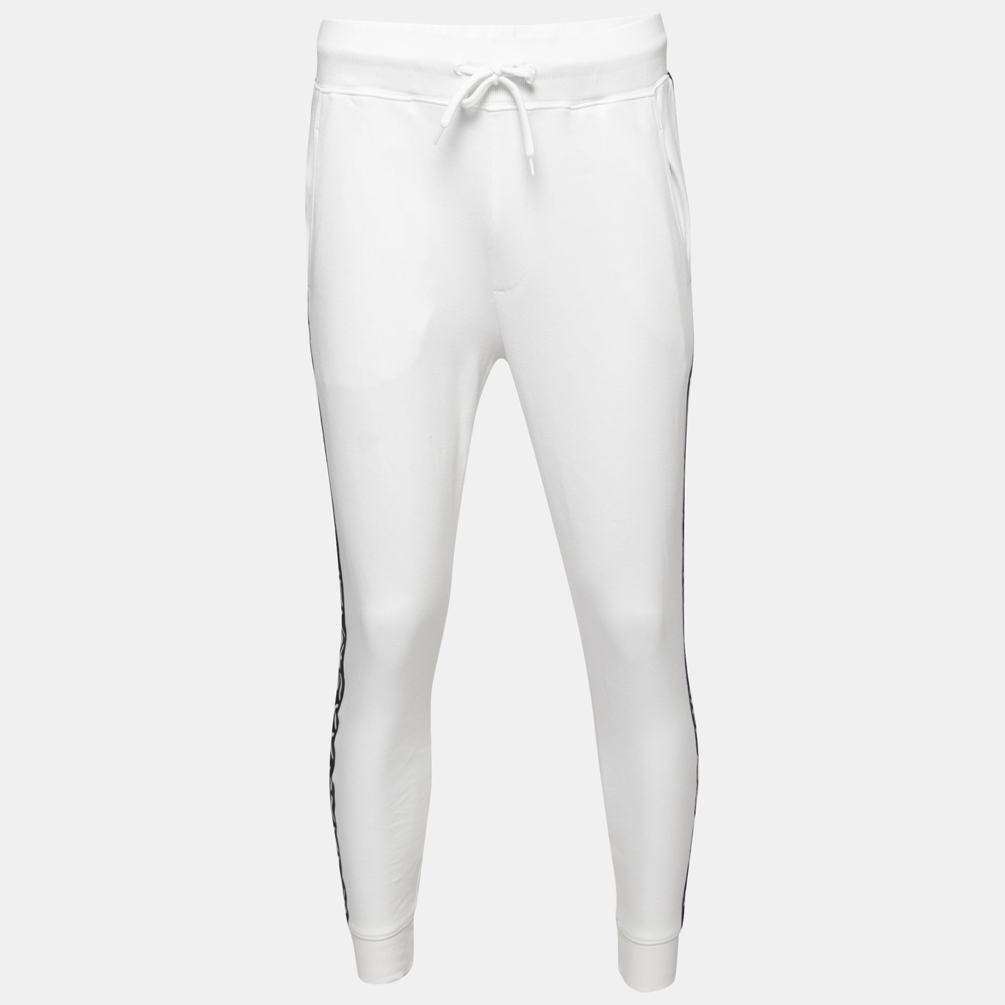 Pre-owned Hugo Boss White Cotton Logo Tape Trimmed Joggers S