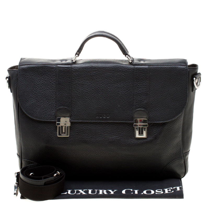 Hugo Boss Black Leather Double Lock Briefcase Hugo Boss TLC