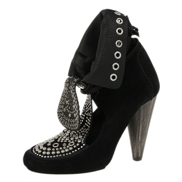 Pre Owned Isabel Marant Black Suede Mossa Studded Cutout Ankle Boots Size 37