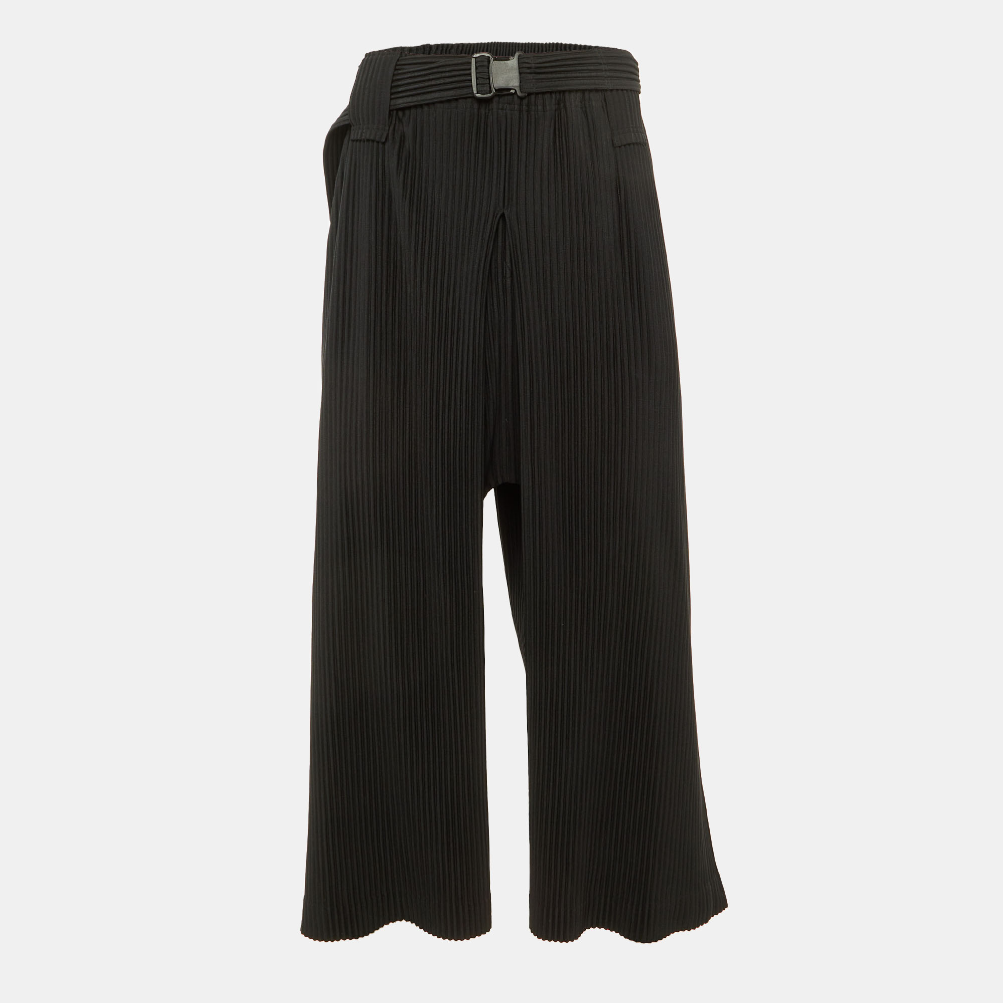 

Issey Miyake Homme Plisse Black Crepe Pleated Wide Leg Trousers M