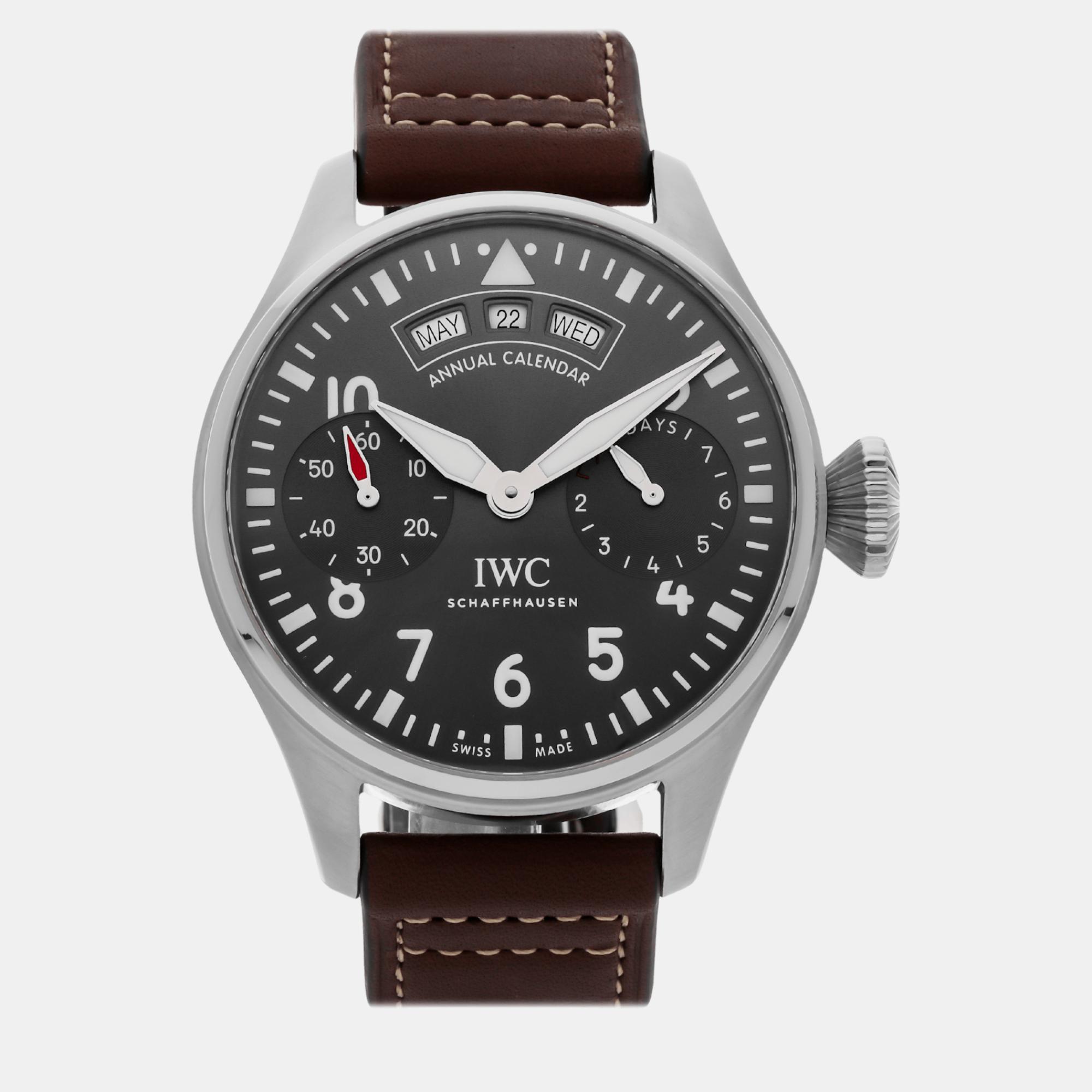 Pre-owned Iwc Schaffhausen Grey Stainless Steel Big Pilot's Iw5027-02 Automatic Men's Wristwatch 46 Mm