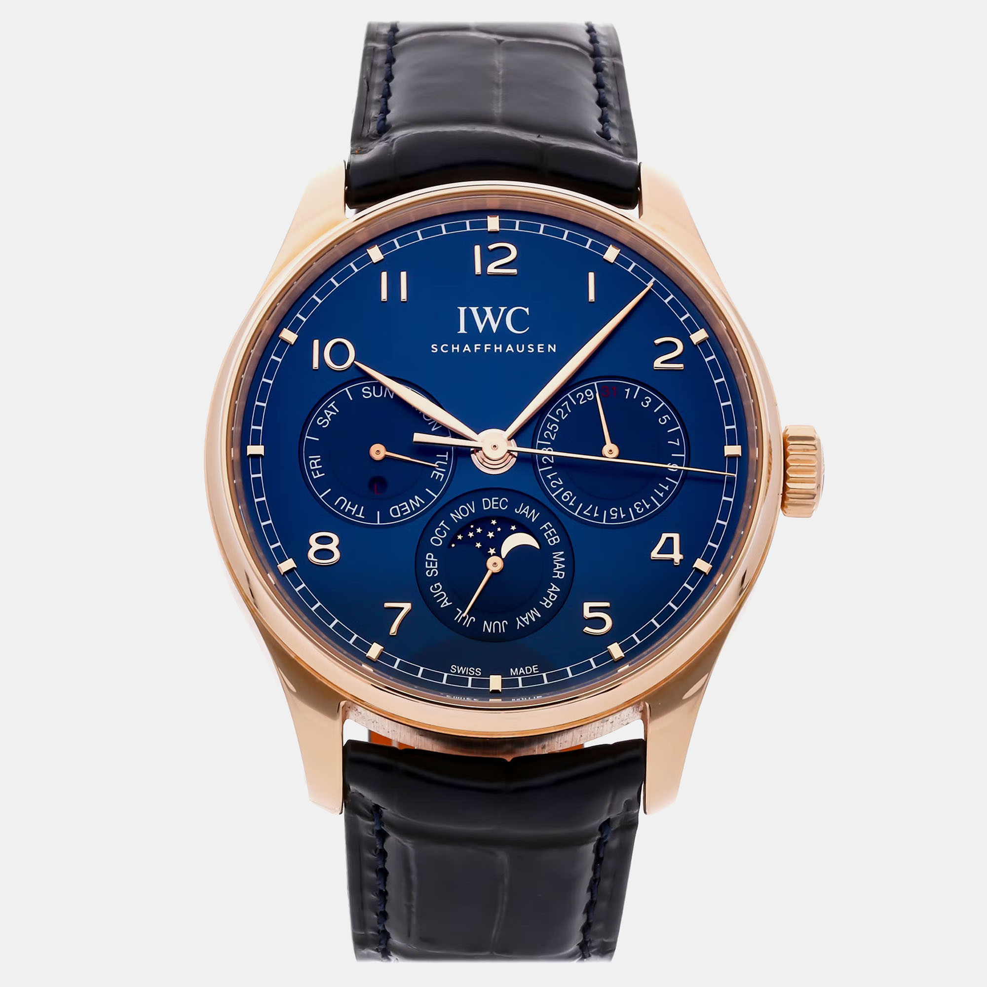 

IWC Blue 18k Rose Gold Portugieser IW3442-05 Automatic Men's Wristwatch 42 mm