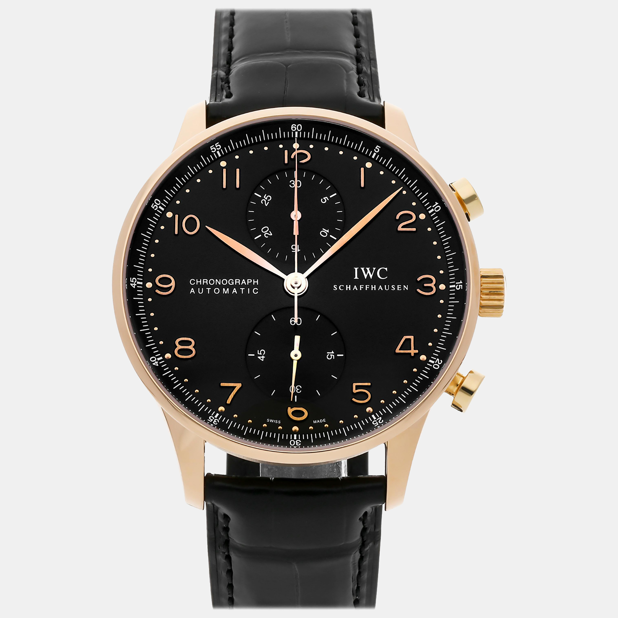 A classy silhouette made of high quality materials and packed with precision and luxury makes this authentic IWC wristwatch the perfect choice for a sophisticated finish to any look. It is a grand creation to elevate the everyday experience.