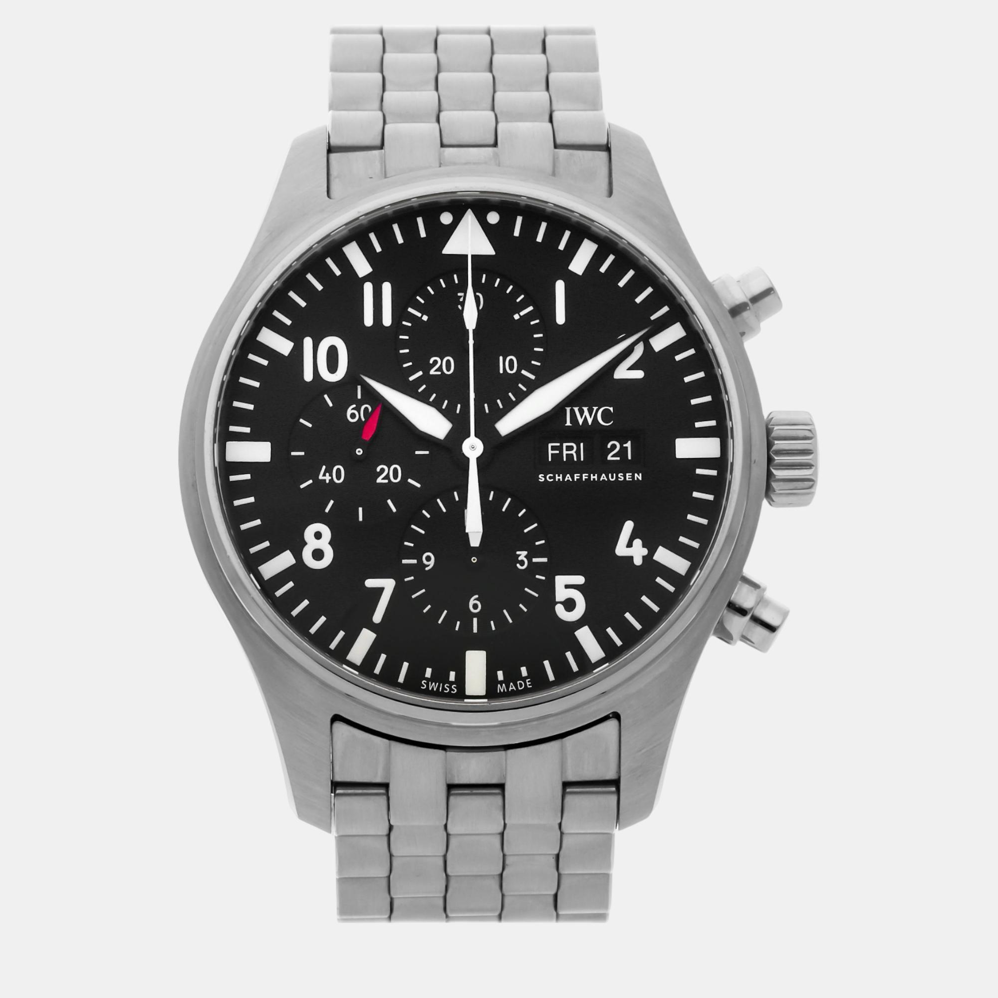 

IWC Black Stainless Steel Pilot's IW3777-10 Automatic Men's Wristwatch 43 mm