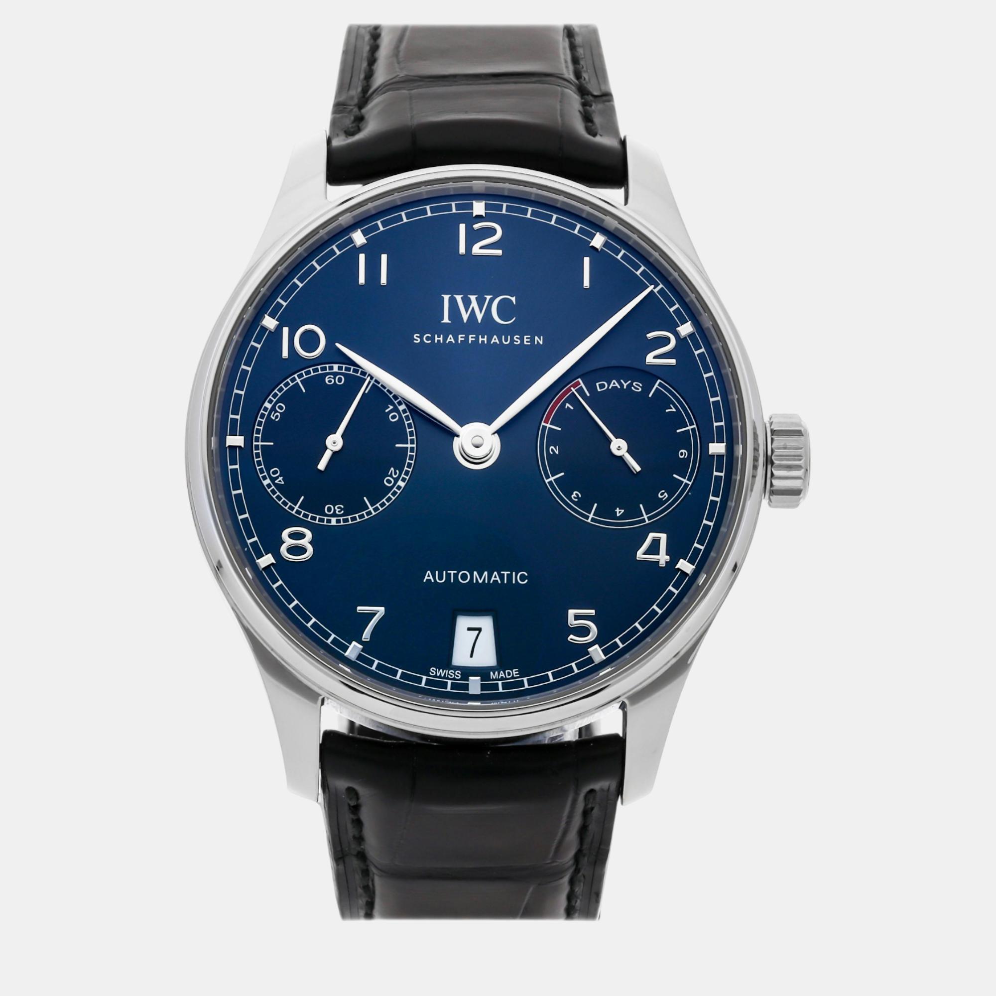 

IWC Blue Stainless Steel Portugieser IW5007-10 Automatic Men's Wristwatch 42 mm