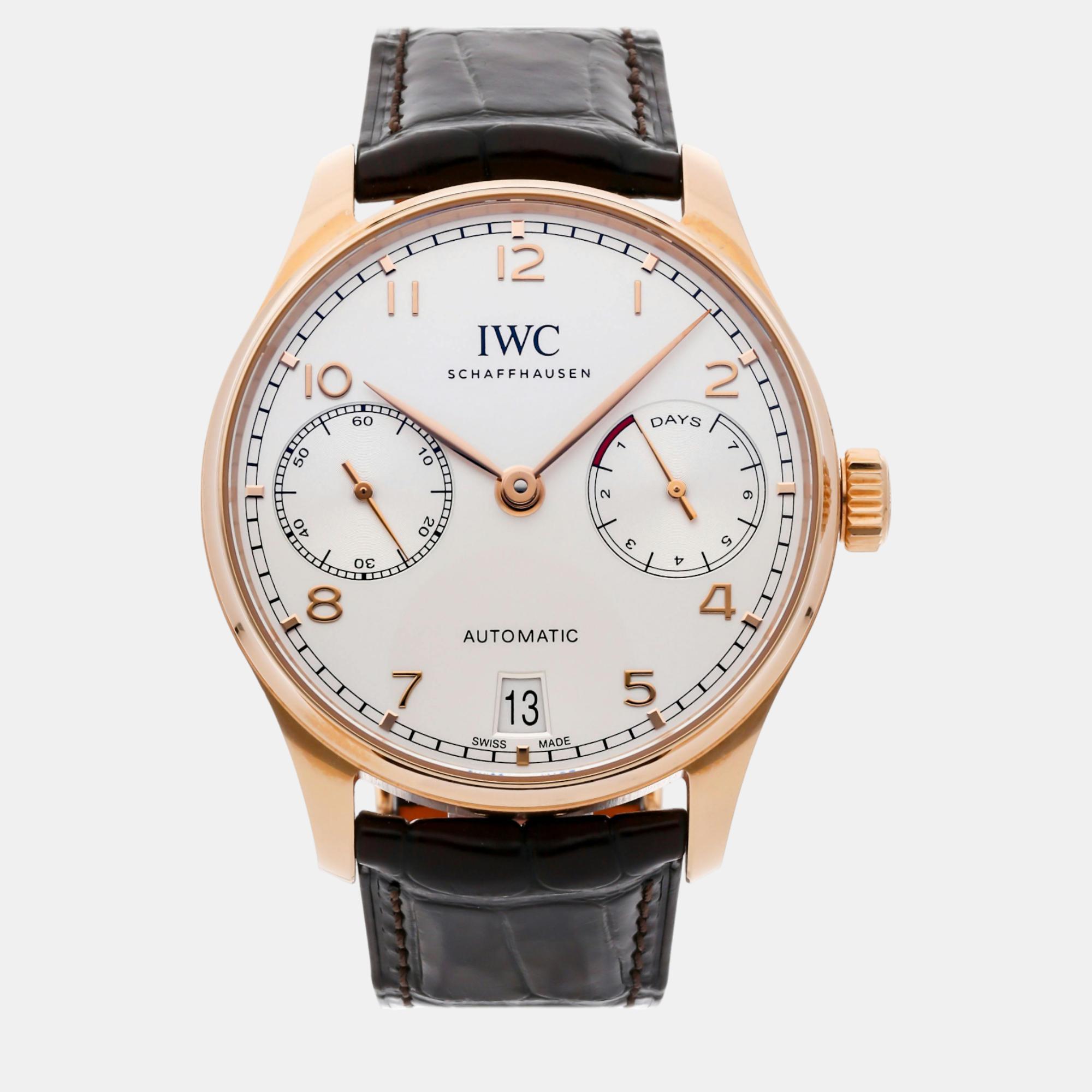 

IWC Silver 18k Rose Gold Portugieser IW5007-01 Automatic Men's Wristwatch 42 mm