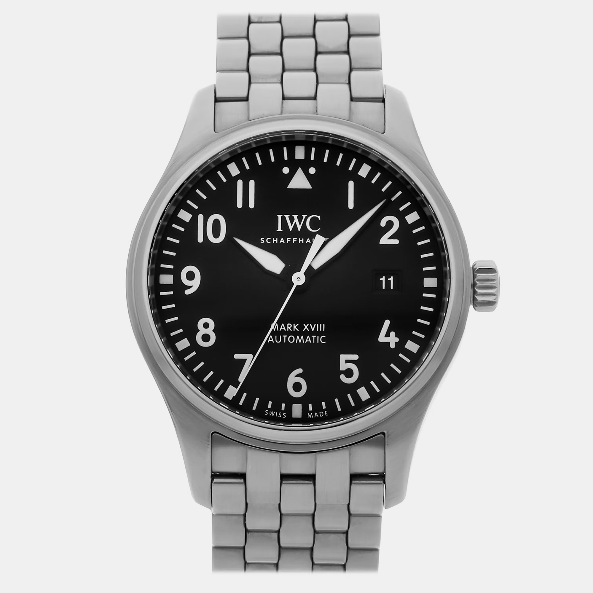 Pre-owned Iwc Schaffhausen Black Stainless Steel Pilot's Iw3270-11 Automatic Men's Wristwatch 40 Mm