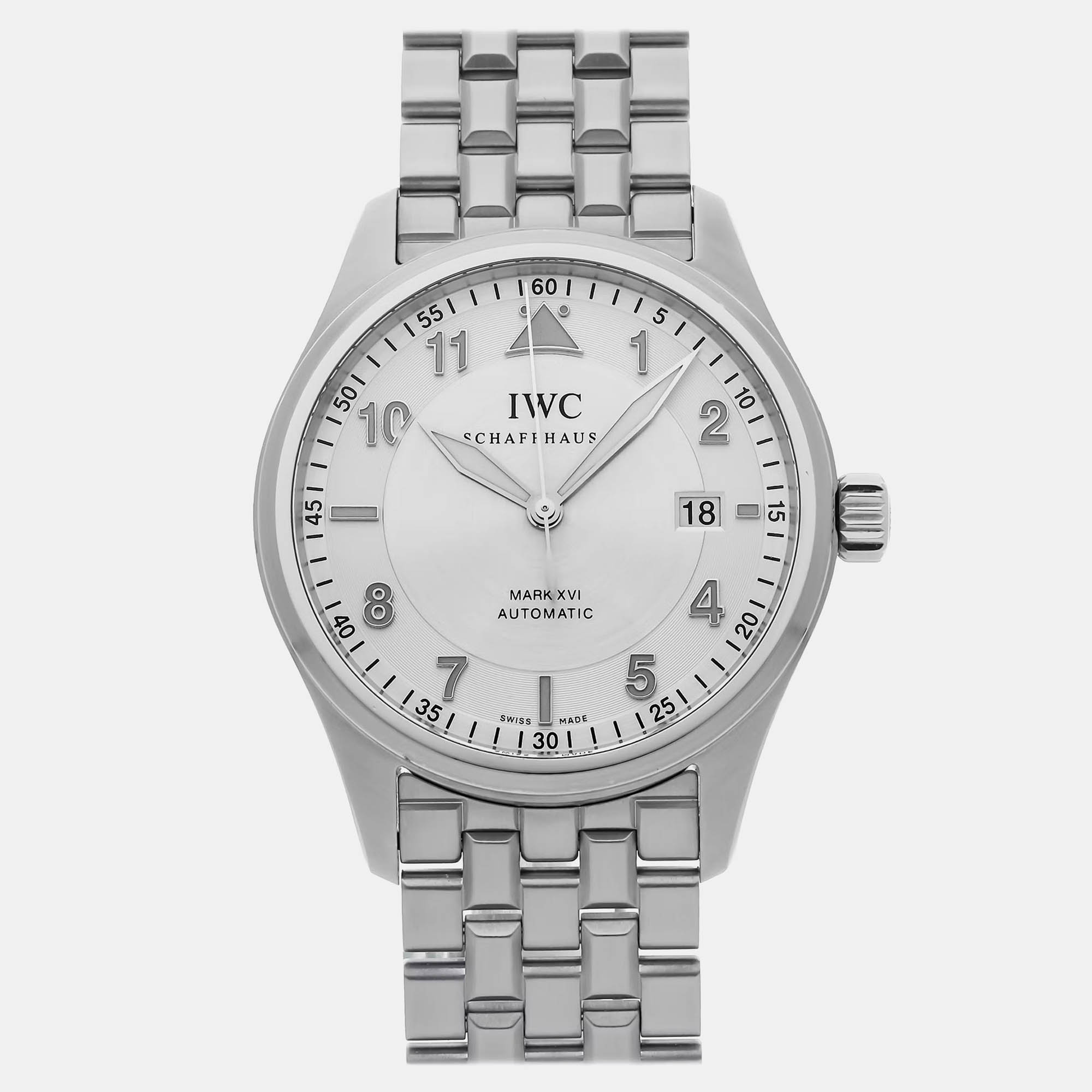 

IWC Silver Stainless Steel Pilot's IW3255-05 Automatic Men's Wristwatch 38 mm