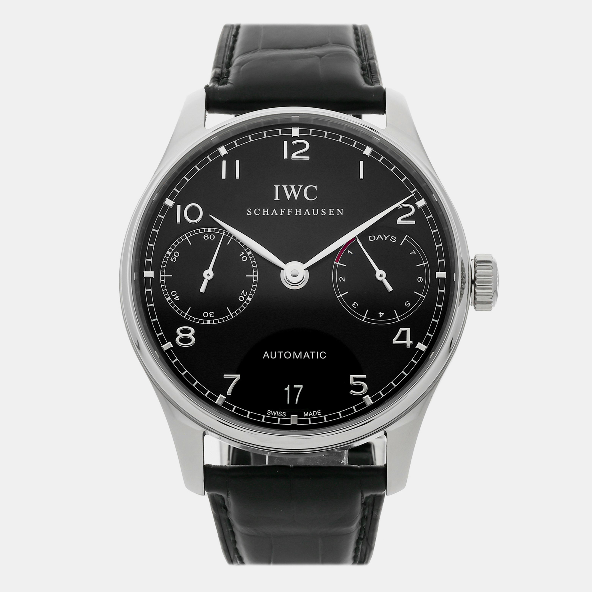 

IWC Black Stainless Steel Portuguese IW5001-09 Automatic Men's Wristwatch 42 mm