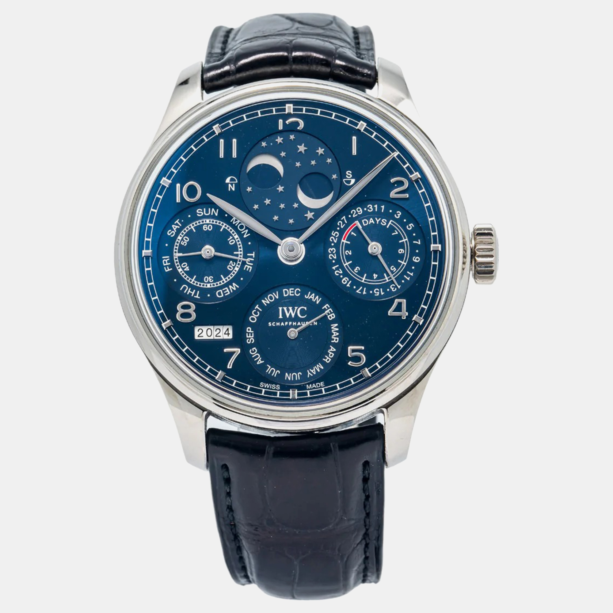 

IWC Blue 18K White Gold Portugieser Perpetual Calendar IW503401 Automatic Men's Wristwatch