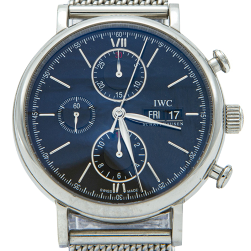 

IWC Black Mesh Stainless Steel Portofino Chronograph Men's Watch