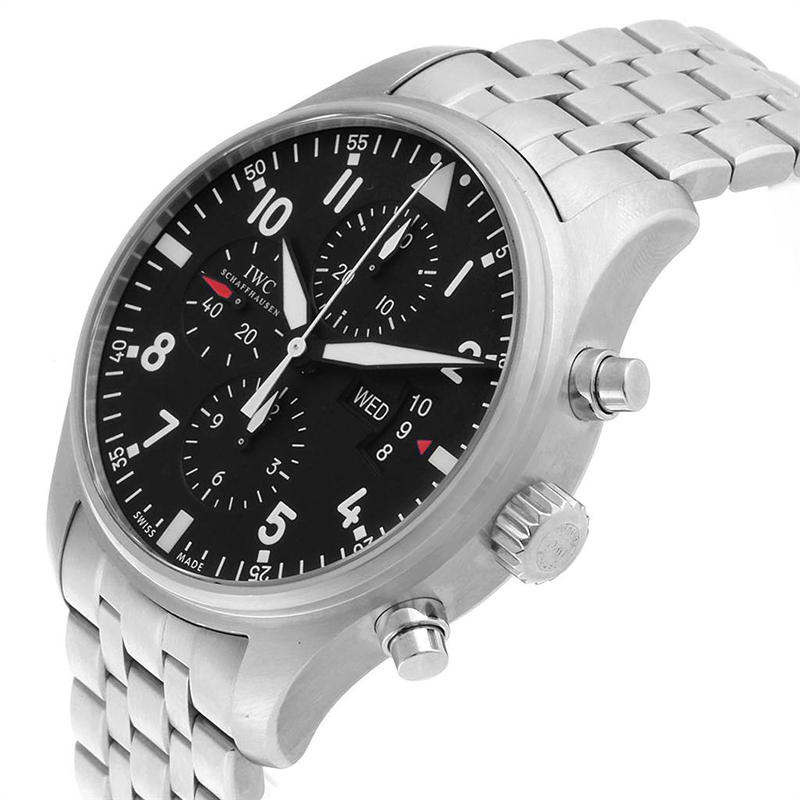 

IWC Black Stainless Steel Pilot Chronograph IW377704 Men's Wristwatch