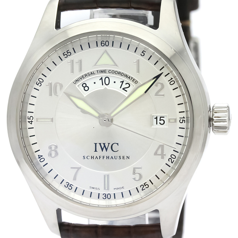 

IWC Silver Stainless Steel and Leather Pilots Spitfire UTC IW325107 Men's Wristwatch