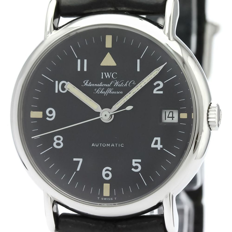 

IWC Black Stainless Steel and Leather Portofino