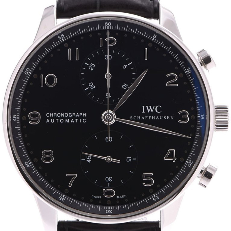 

IWC Black Stainless Steel and Leather Schaffhausen Chrono IW371447 Men's Wristwatch