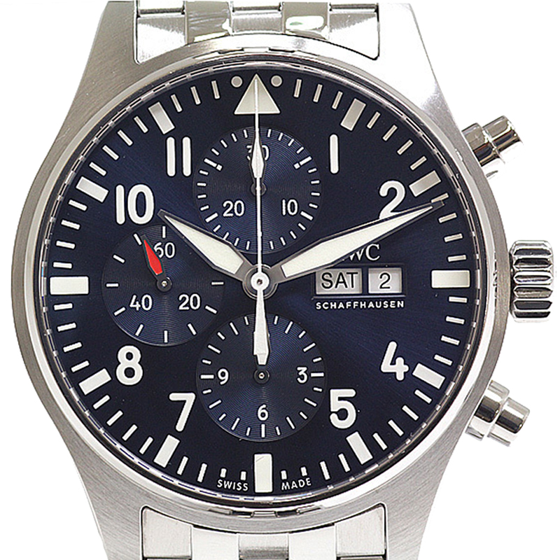 

IWC Blue Stainless Steel Pilot Chronograph Iw377717 Men's Wristwatch