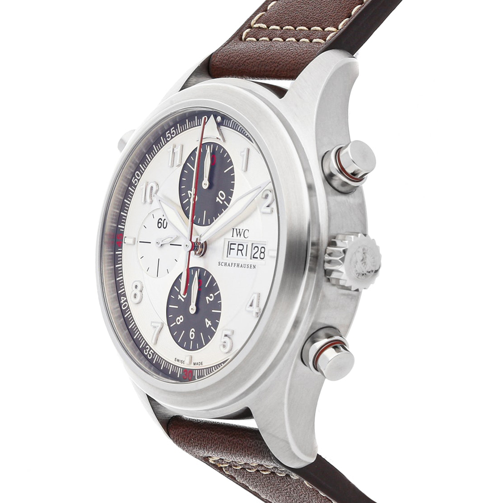 

IWC Silver Stainless Steel and Leather Spitfire Double Chronograph IW3718-06 Men's Wristwatch