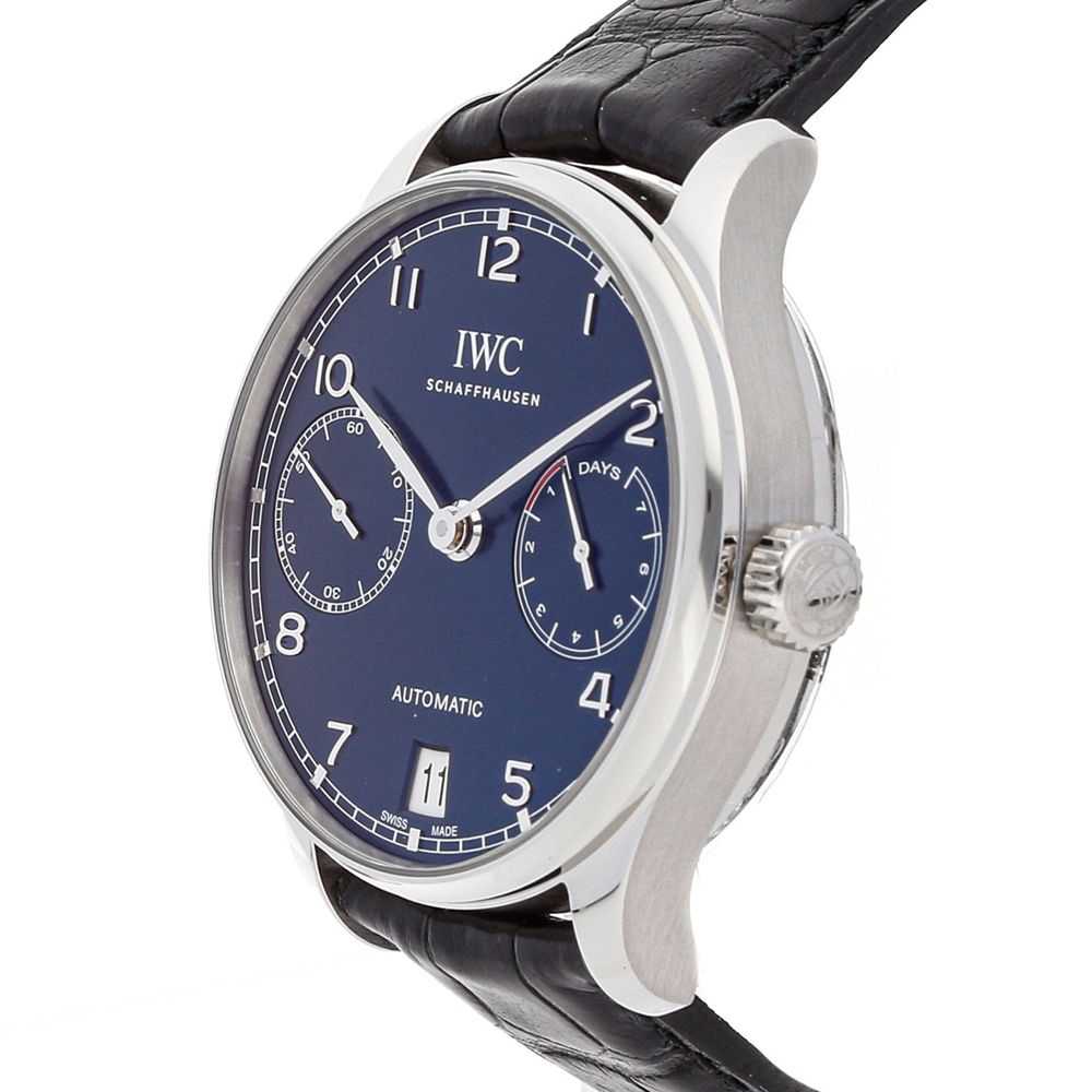 

IWC Blue Stainless Steel and Alligator Leather Portugieser Automatic IW5007-10 Men's Wristwatch