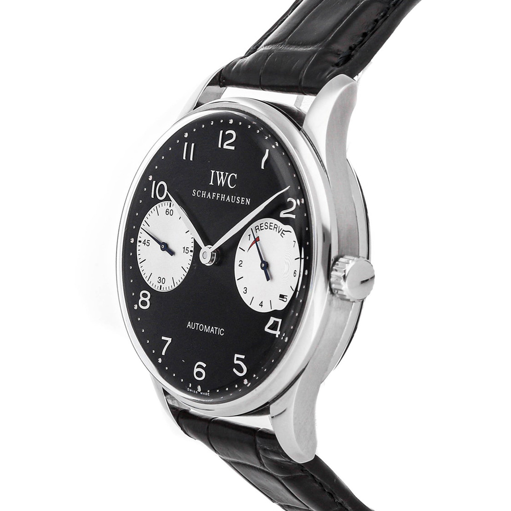 

IWC Black Stainless Steel and Leather Portugieser